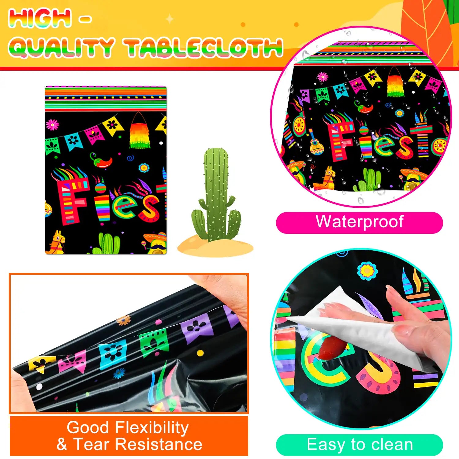 Mexican Fiesta Decorations, 62pcs Cinco De Mayo Decorations Set - Mexican Fiesta Balloon Banner & Mexican Fiesta Party Tablecloth etc Mexican Theme Party Decorations Supplies