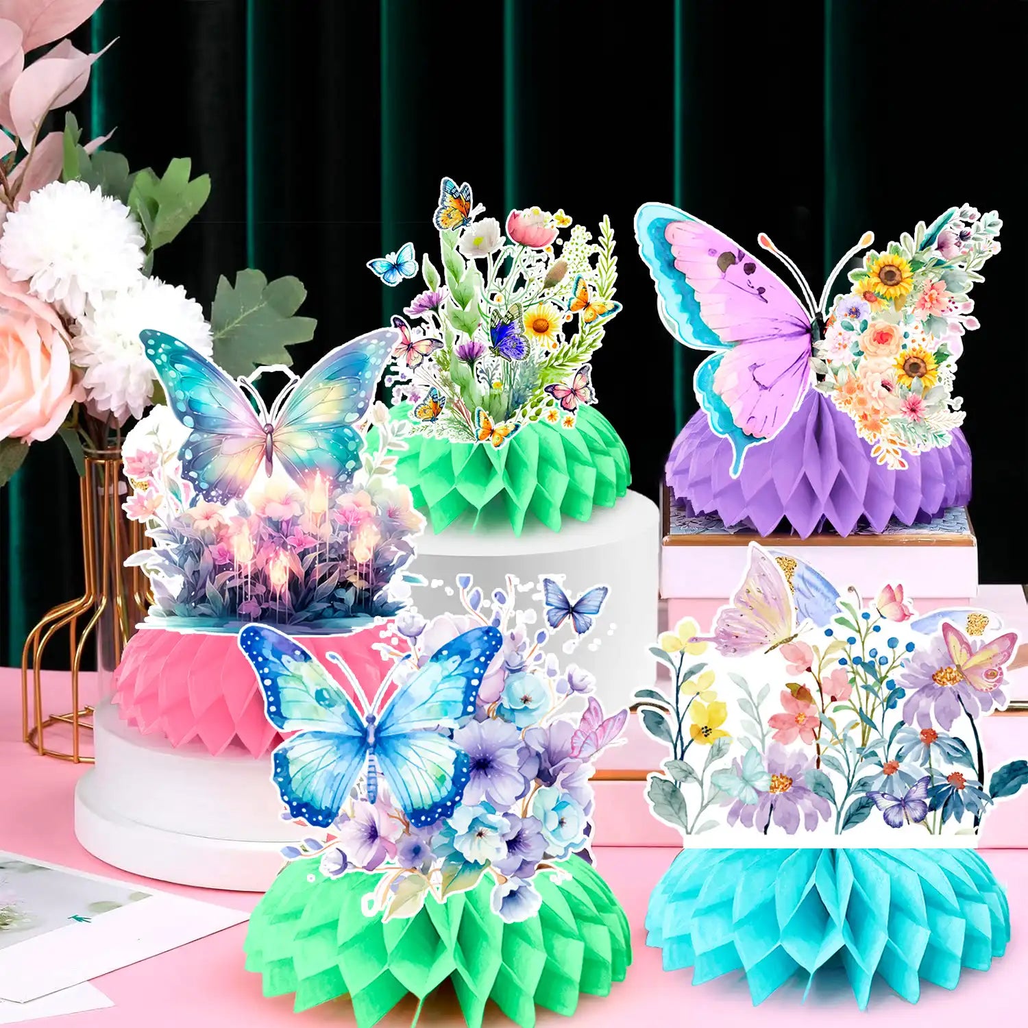 Butterfly Honeycomb Centerpieces, 9 Pcs Butterfly Honeycomb Table Centerpiece, Butterfly Baby Shower Party Honeycomb & Butterfly Themed Honeycomb Centerpiece for Floral Butterfly Birthday Decorations