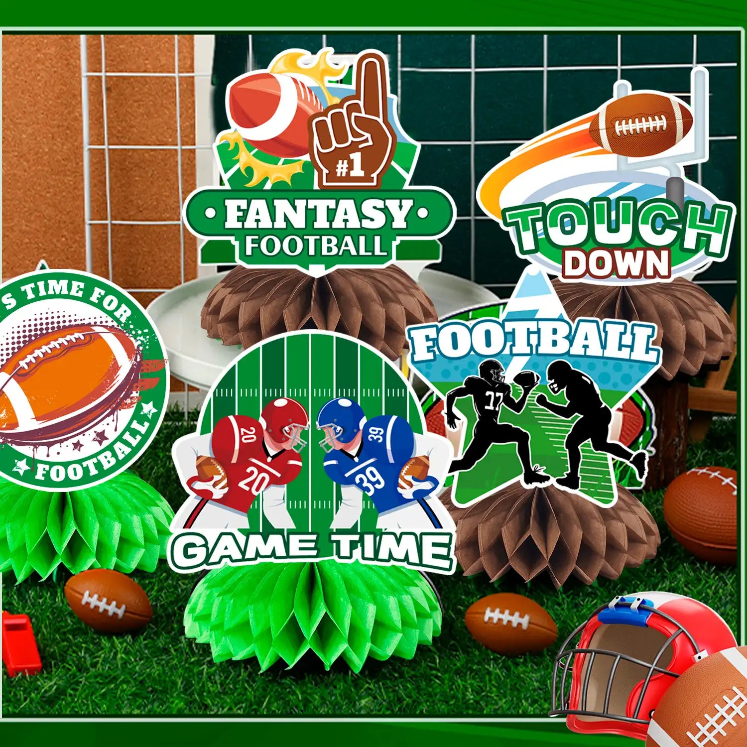 Football Honeycomb Centerpiece, 9 Pcs Football Rugby Honeycomb Centerpieces/Football Themed Honeycomb Table Centerpieces/Football Table Honeycomb Centerpieces for Football Party Decorations Supplies