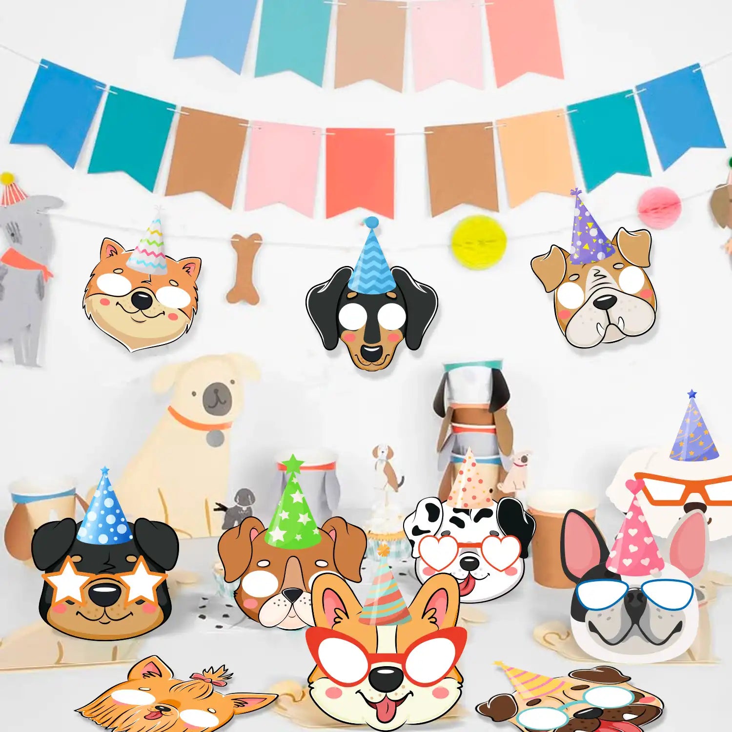 12pcs Dog Puppy Party Favor Masks, Puppy Party Mask Dog Birthday Masks Dog Party Favors Felt Masks for Puppy Themed Birthday Party Decoration, Puppy Dogs Felt Mask for Costume Cosplay Supplies