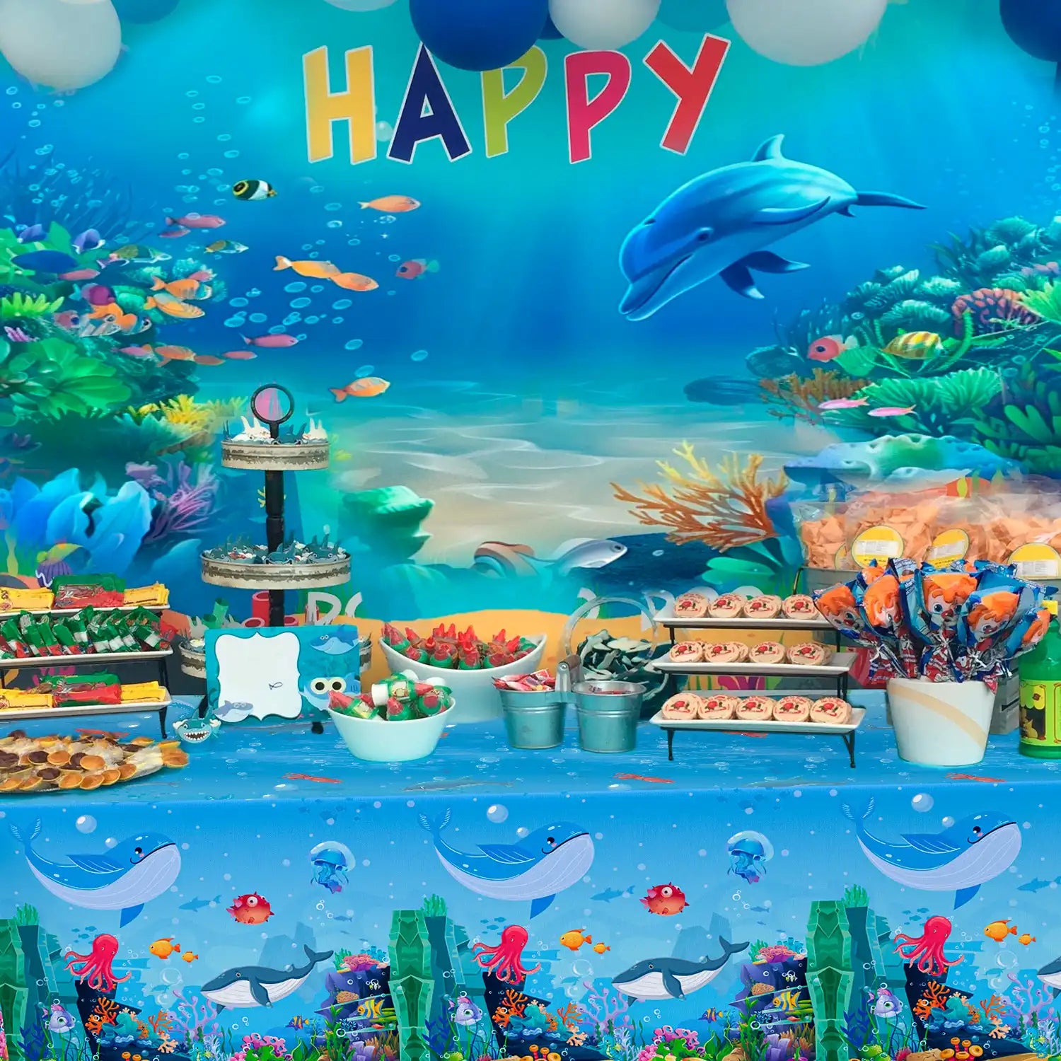 Under The Sea Tablecloth, 3 Pcs Sea Animal Table Cloth Set - Underwater Creatures Tablecloth, Under The Sea Party Tablecloth & Ocean Table Cloth, for Under The Sea Party Decorations Supplies