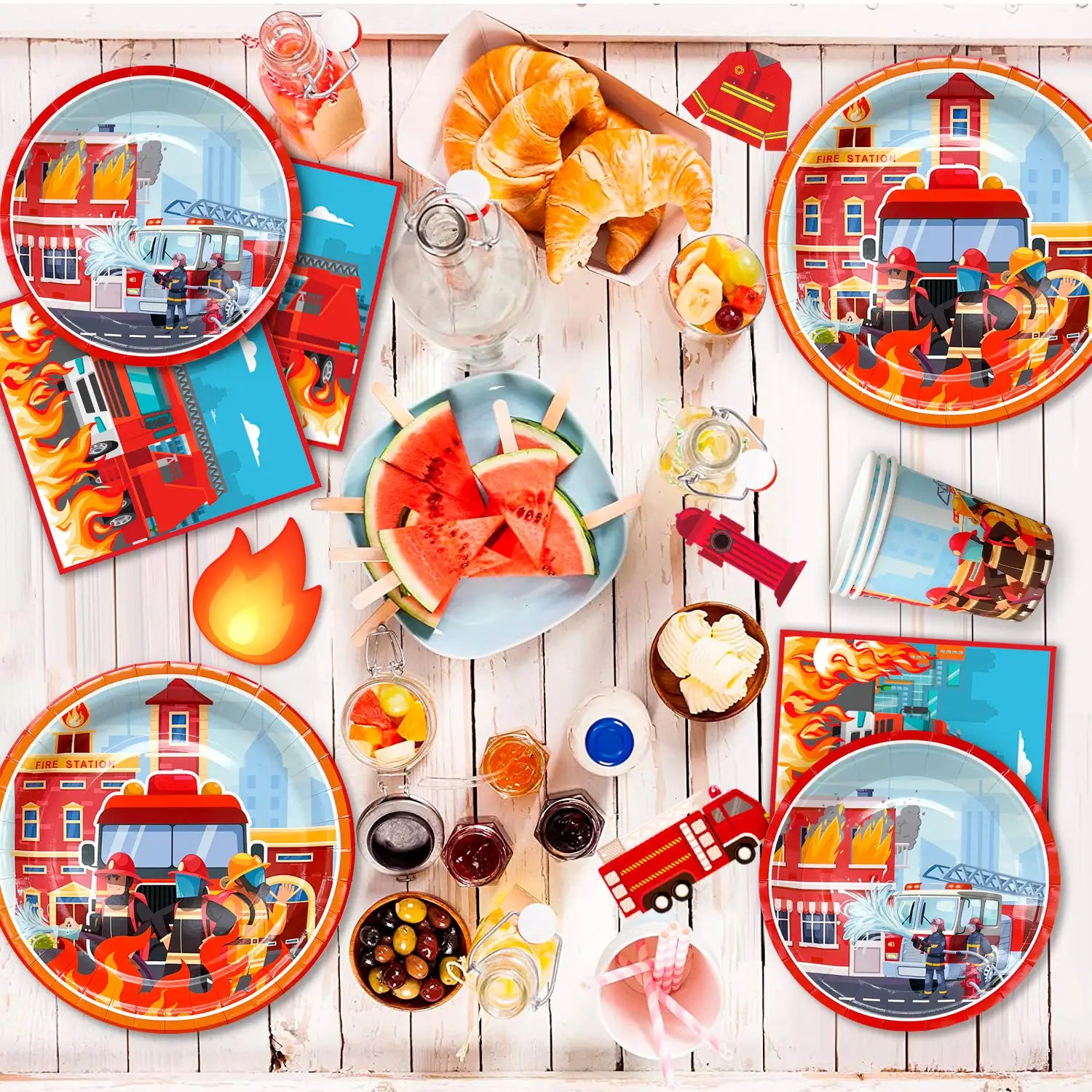 Fire Truck Birthday Party Supplies, 10 Guests Firetruck Birthday Decorations & Tableware Set - Fire Truck Party Plates Cups Napkins & Firefighter Themed Balloon Backdrop etc Fire Truck Party Supplies