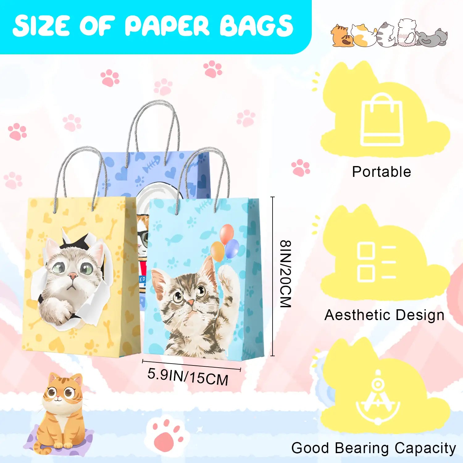 Cat Party Favors, 72pcs Kitty Party Favors Set Including Cat Goodie Bags Ears Headband Stickers Keychains Slap Bracelets etc Cat Themed Party Favors for Cat Birthday Party Decorations Supplies