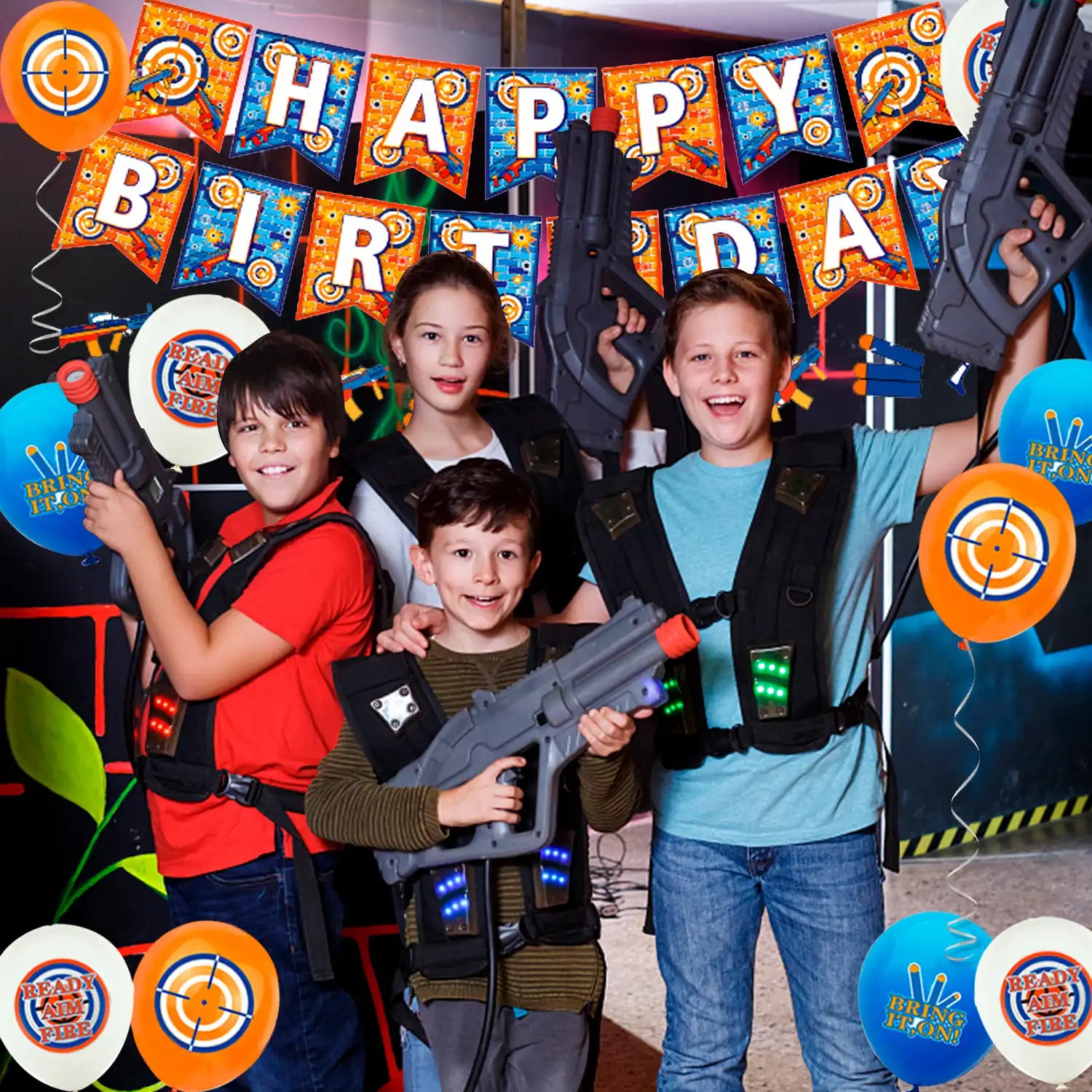 Dart War Party Supplies, 16 Guests Dart War Birthday Decorations set Include Dart War Party Plates Cups Napkins Tableware set Tablecloth Balloons ect Gun Party Supplies for Boys Birthday,Serves 16