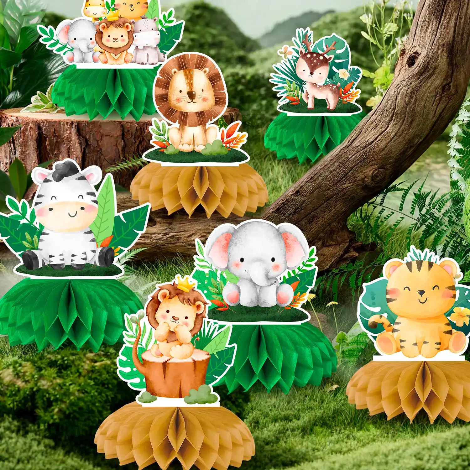 Safari Animal Honeycomb Centerpieces, 9 Pcs Baby Jungle Animals Honeycomb Centerpieces/Jungle Animals Honeycomb Table Toppers/Safari Baby Shower Centerpieces, for Jungle Baby Shower Decorations