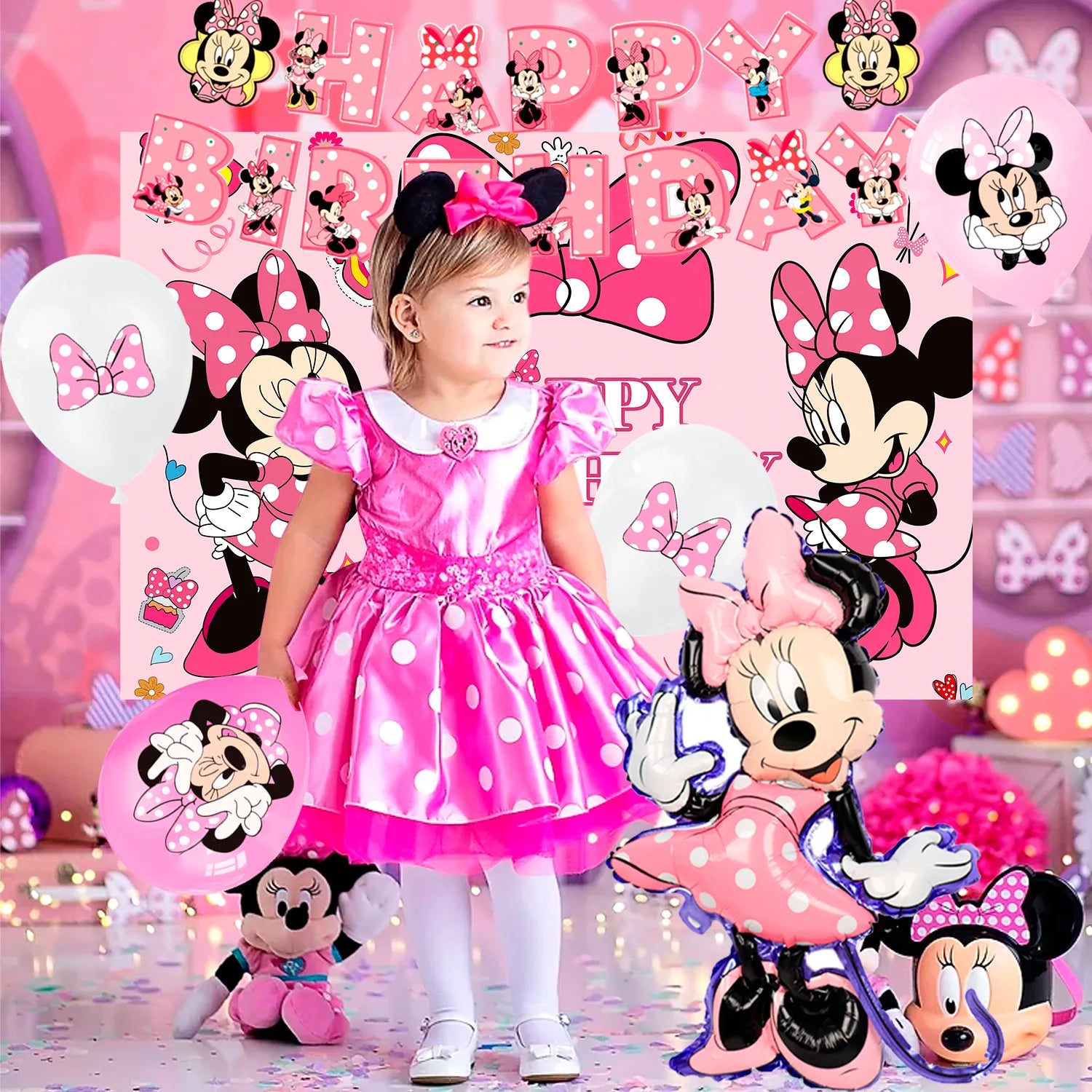 Minnie Mouse Birthday Party Supplies, 10-Person Minnie Mouse Birthday Decorations & Minnie Mouse Party Tableware Set - Minnie Mouse Birthday Plates Tablecloth Banner etc Minnie Mouse Party Decorations