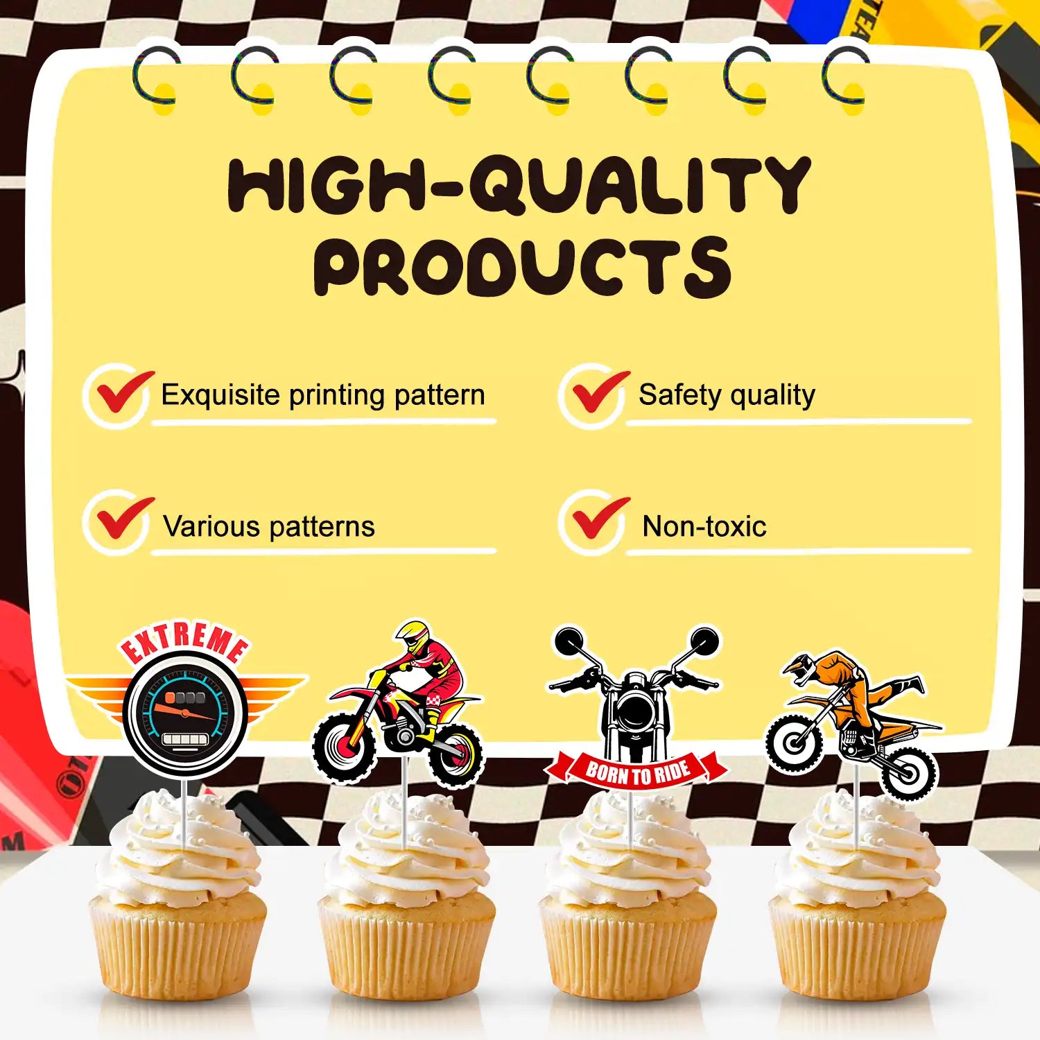 Motorcycle Cake Topper, 24 Pcs Motorcycle Cupcake Toppers/Dirtbike Cupcake Toppers + 1 Pcs Dirt Bike Cake Topper/Motorcycle Birthday Cake Decorations, for Dirt Bike Birthday Party Decorations Supplies