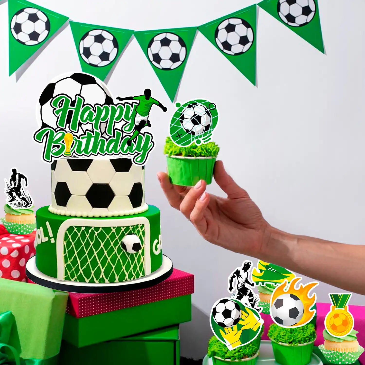 Soccer Cake Topper, 13pcs Soccer Cake Decorations Set - Soccer Cupcake Toppers + Soccer Ball Cake Topper/Soccer Birthday Cake Topper, Soccer Party Cake Topper for Soccer Birthday Party Decorations