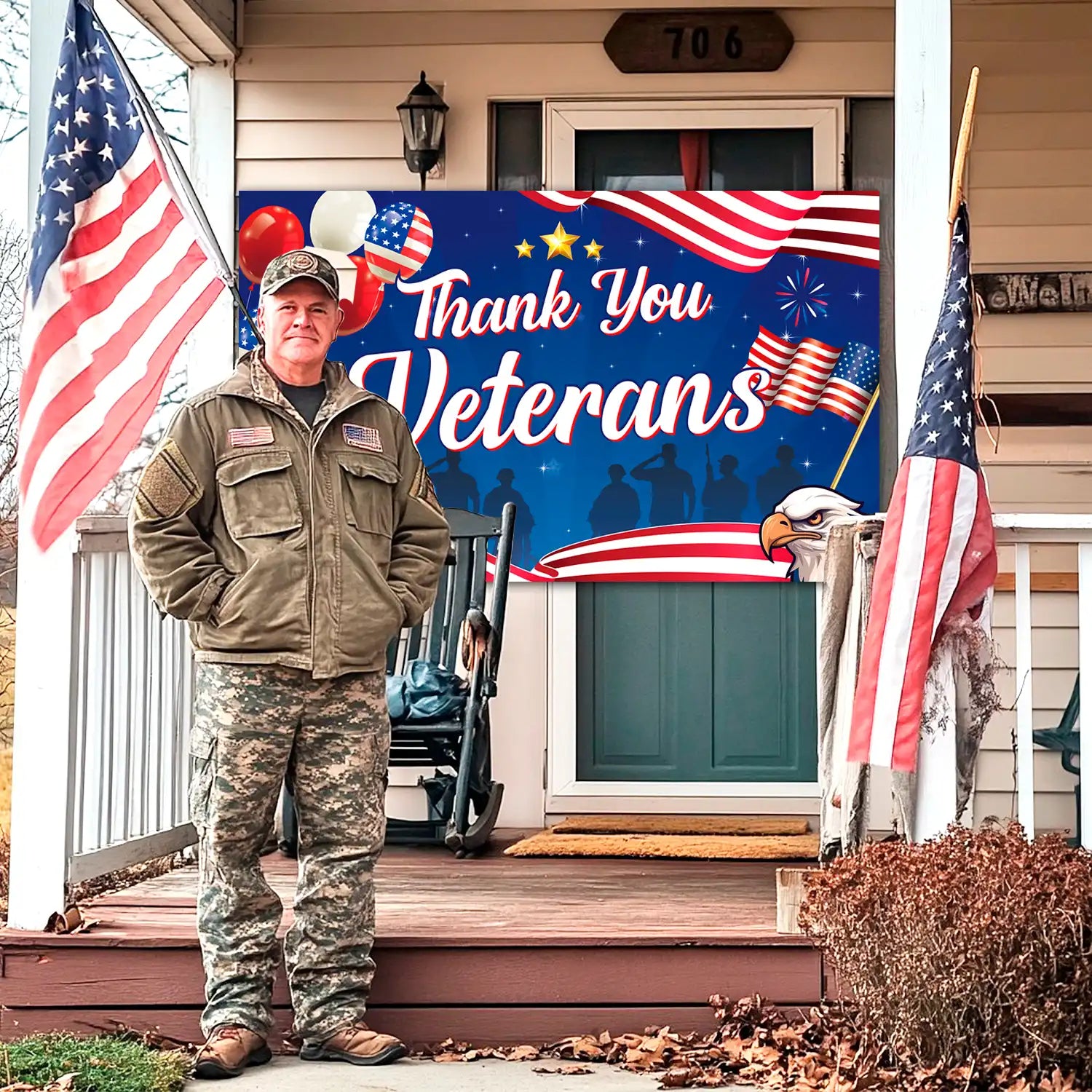 Thank You Veterans Backdrop, 70.8x43.3 Inch Veterans Background Cloth, Happy Veterans Day Backdrop Banner or Veterans Day Party Backdrop, for Veterans Day Decorations & Veterans Photo Booth Props