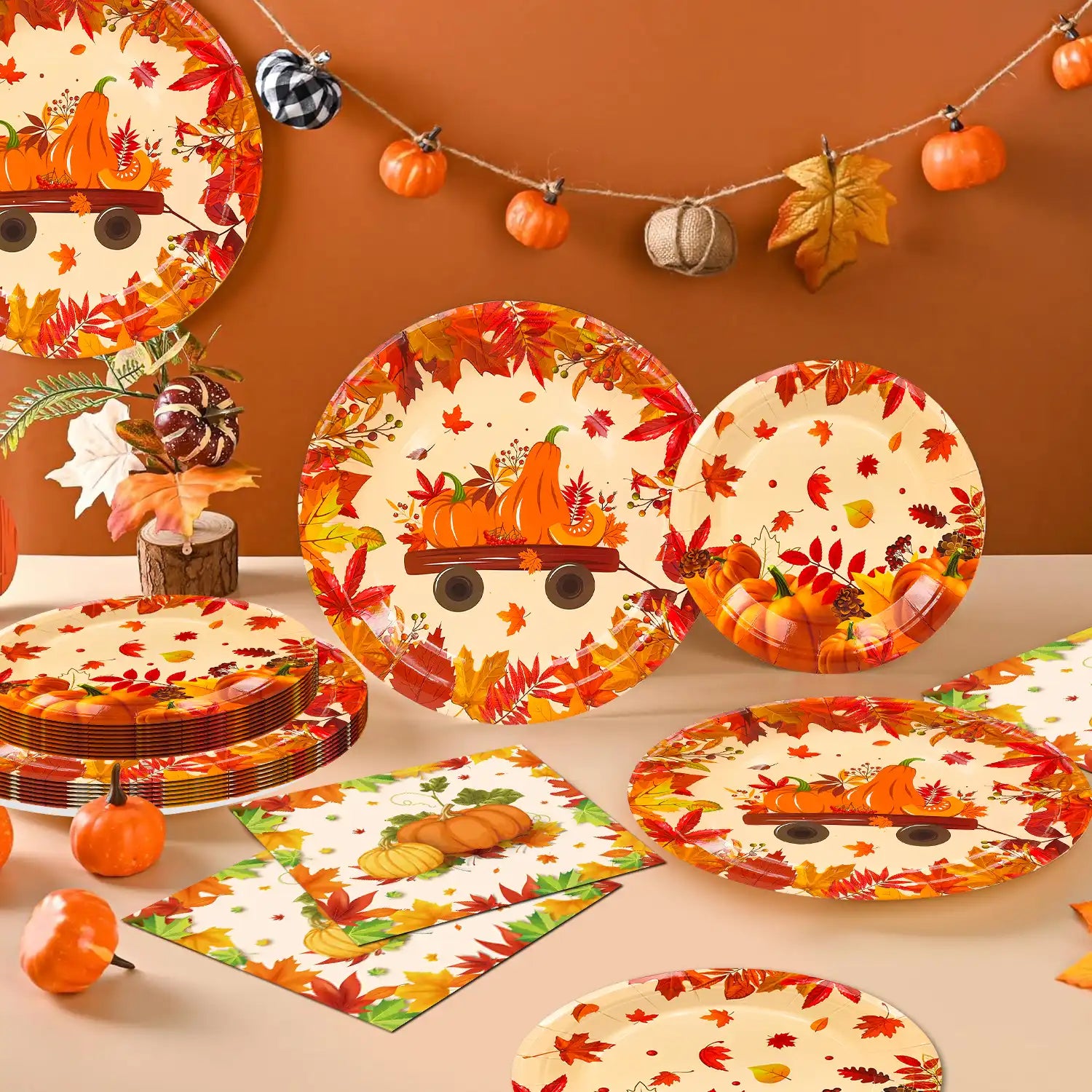 Thanksgiving Party Supplies Tableware, 65 Pcs Thanksgiving Plates and Napkins Sets - Thanksgiving Decorations Plates Tablecloth Napkins Cups for Friendsgiving Decorations & Fall Party Decorations