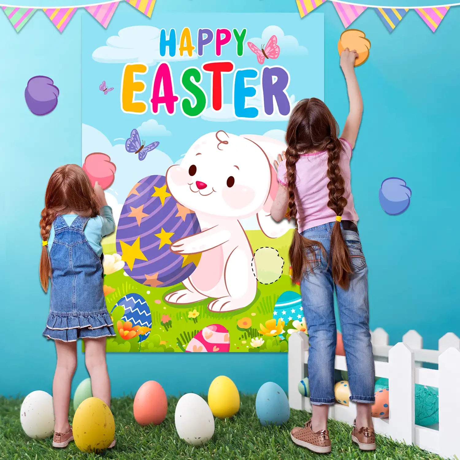 Pin The Tail on The Bunny Easter Games, 7 Pcs Pin The Tail on The Bunny Game Supplies - Easter Games Poster, Bunny Tail Easter Stickers & Easter Party Blindfold etc Easter Party Decorations Supplies