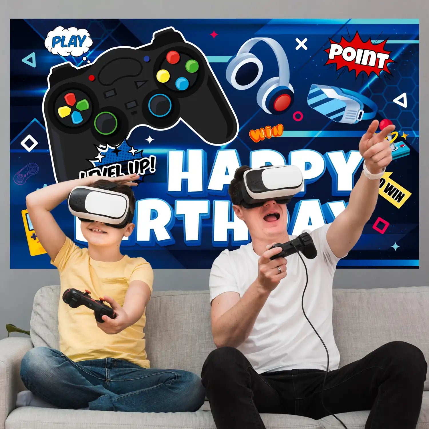 Video Game Birthday Decorations, 71'' x 43'' Gamer Backdrop Video Game Backdrop Video Game Birthday Backdrop Gaming Theme Party Background, Gaming Theme Backdrop for Gamer Party Decorations