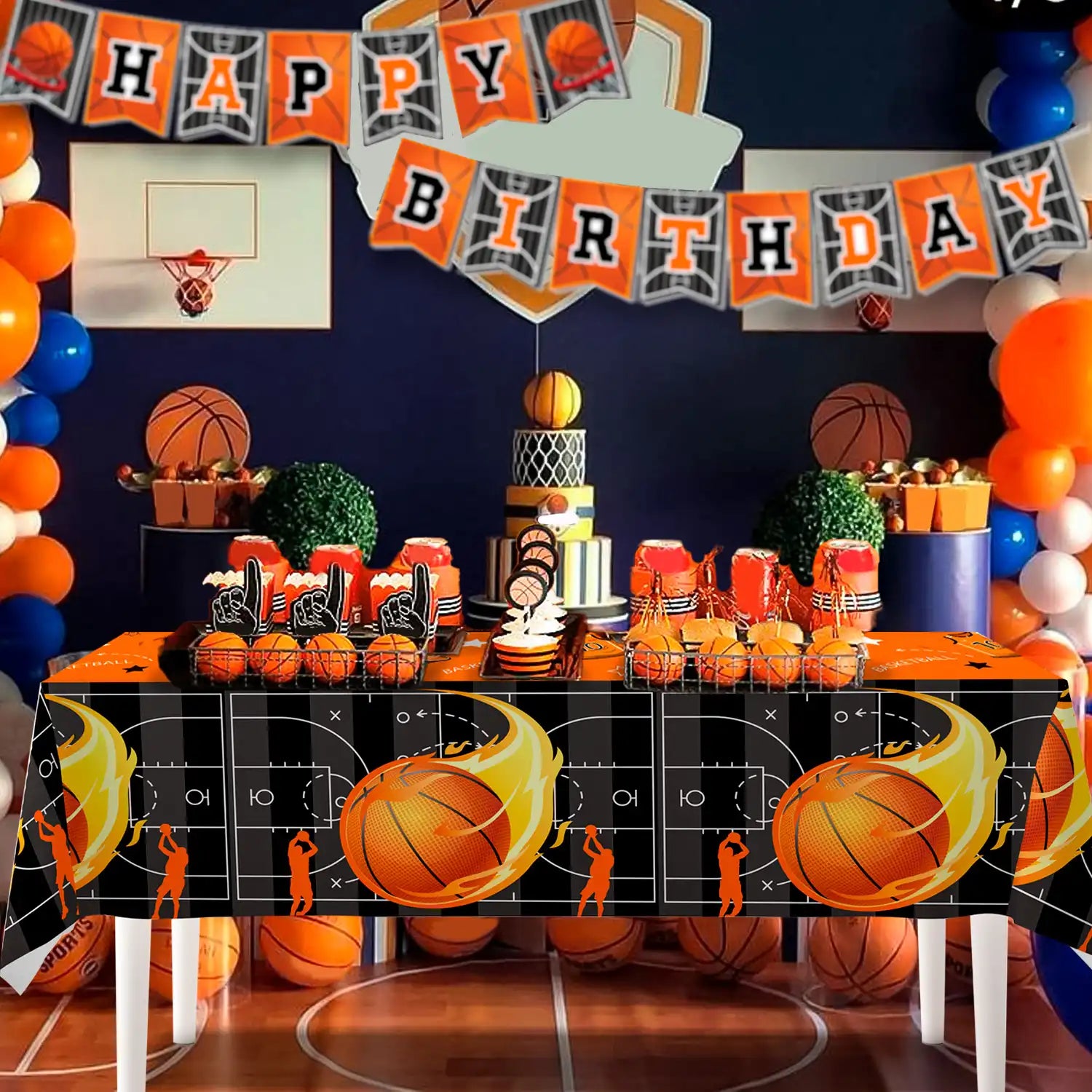 Basketball Tablecloth, 3Pcs Basketball Party Table Cover Set Basketball Table Cloths for Parties,Basketball Birthday Tablecloth & Basketball Theme Table Cover for Basketball Birthday Party Decorations
