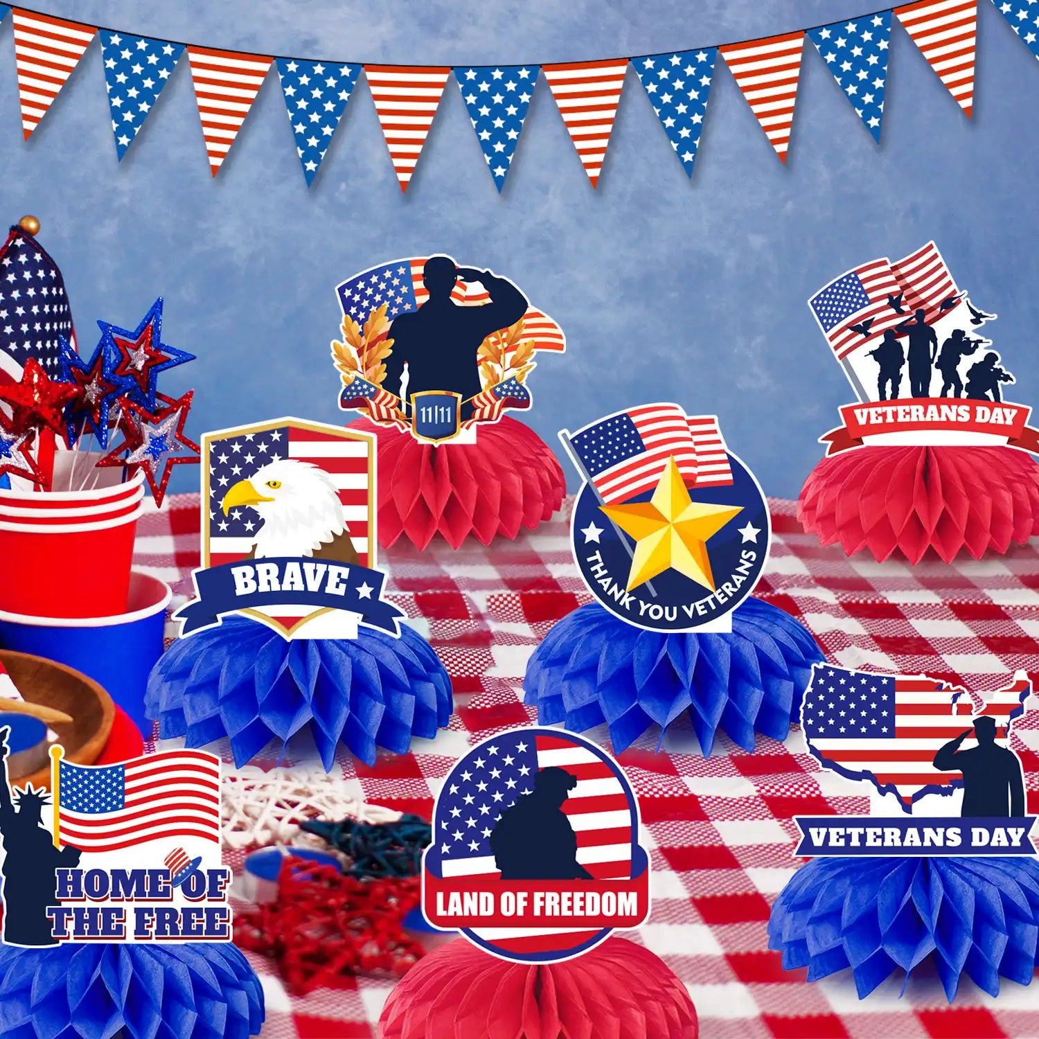 Veterans Day Decorations Honeycomb Centerpieces,9 Pcs Happy Veterans Day Honeycomb Centerpieces/Thank You Veterans Honeycomb Centerpieces/Veterans Day Party Honeycomb,for Happy Veterans Party Supplies