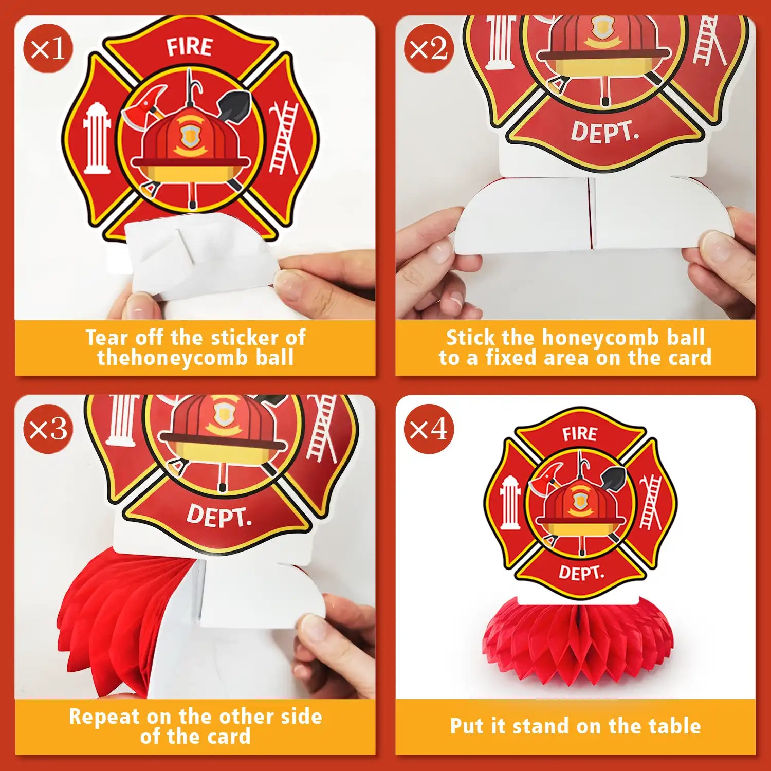 Firetruck Honeycomb Centerpieces, 9 Pcs Fireman Honeycomb Centerpiece, Firetruck Honeycomb Table Centerpiece, Firetruck Birthday Table Honeycomb Centerpieces for Firetruck Birthday Decorations