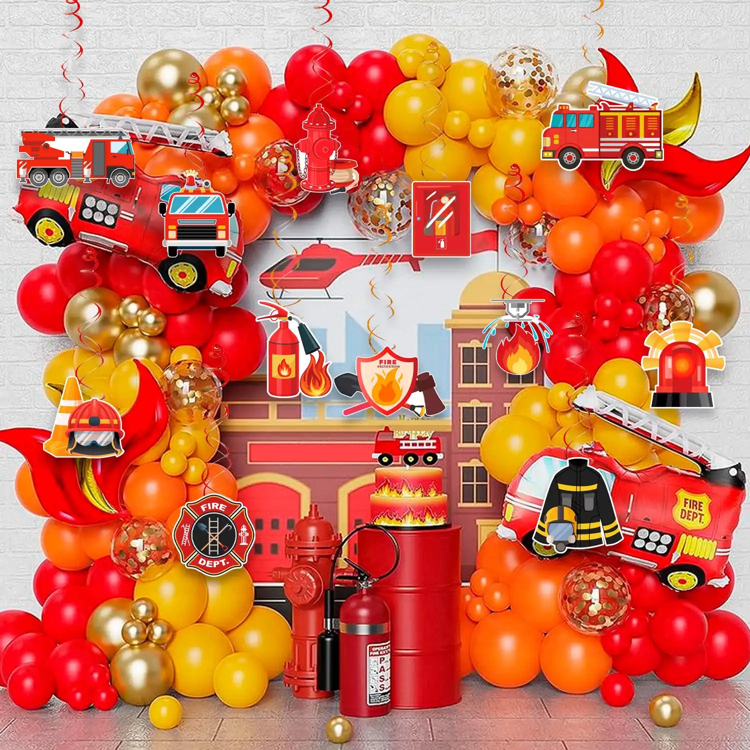 Fire Truck Birthday Decorations Set - Firetruck Birthday Decorations Banner & Fire Truck Party Hanging Swirls, Fire Resuce Theme Hanging Swirls for Firefighter Birthday Party Decorations Supplies