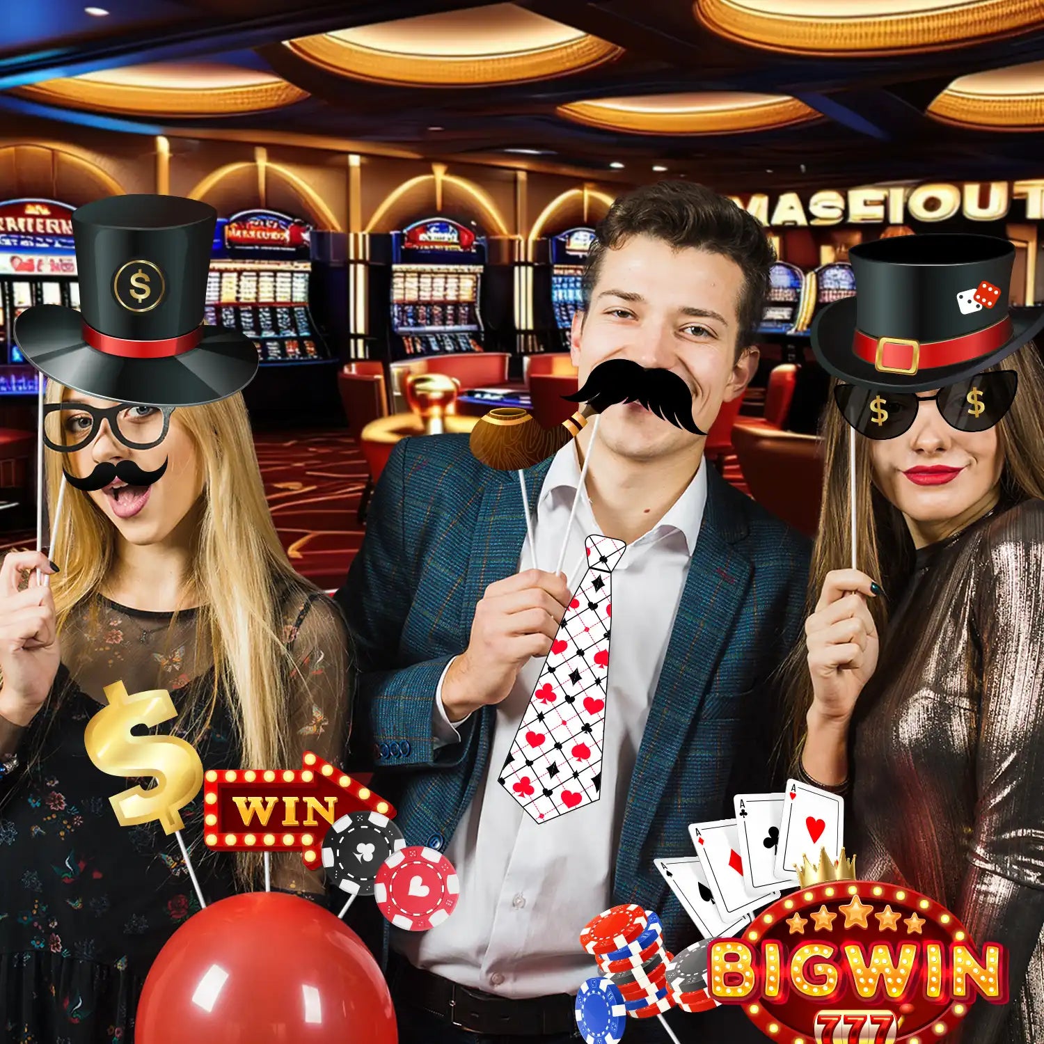 Casino Photo Booth Props, 28 Pcs Casino Themed Photo Booth Props, Casino Night Photo Booth Props & Casino Theme Party Photo Booth Props for Casino Theme Party Decorations & Las Vegas Party Decorations