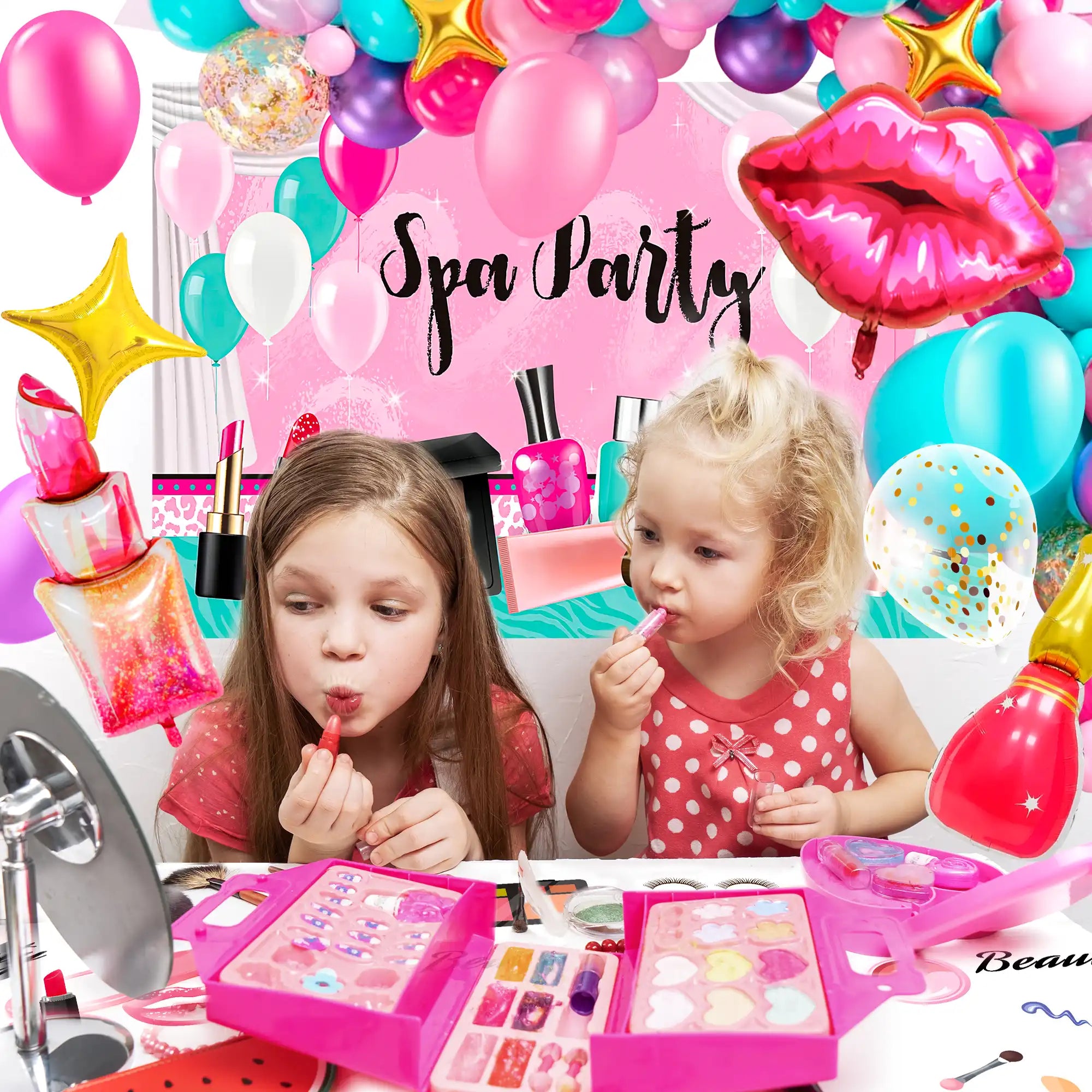 Makeup Birthday Party Decorations, 101 Pcs Spa Birthday Party Decorations - Spa Party Balloons Backdrop Cake Toppers Tablecloth etc Spa Party Decorations for Girls Spa Party Supplies