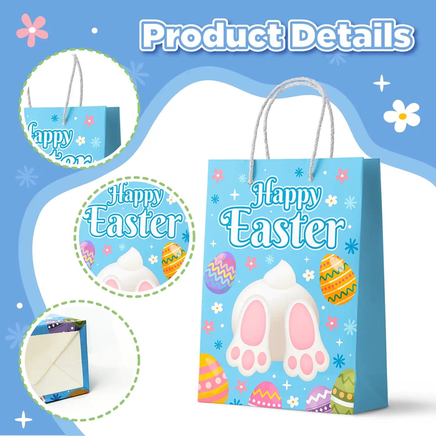 Easter Gifts Bags with Handles, 24 Pcs Easter Paper Treat Bags Easter Paper Handle Bags Easter Party Bags Easter Snack Paper Bags Easter Paper Lunch Bags, for Bunny Birthday Decorations Supplies