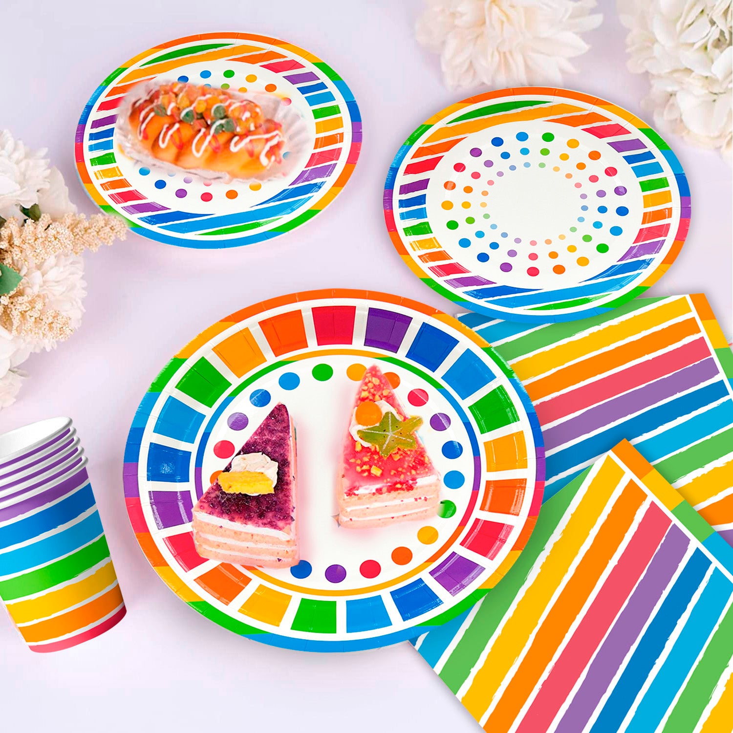 Rainbow Party Supplies, 20 Guests Rainbow Party Decorations & Tableware Set - Rainbow Party Plates Napkins Cups & Rainbow Birthday Decorations Balloons Banner etc Rainbow Themed Birthday Party Supplies