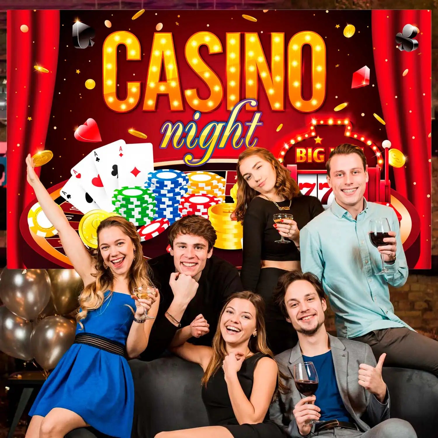 Casino Party Backdrop - 71" x 43" Casino Theme Background/Casino Theme Party Backdrop for Casino Party Decorations & Las Vegas Party Decorations