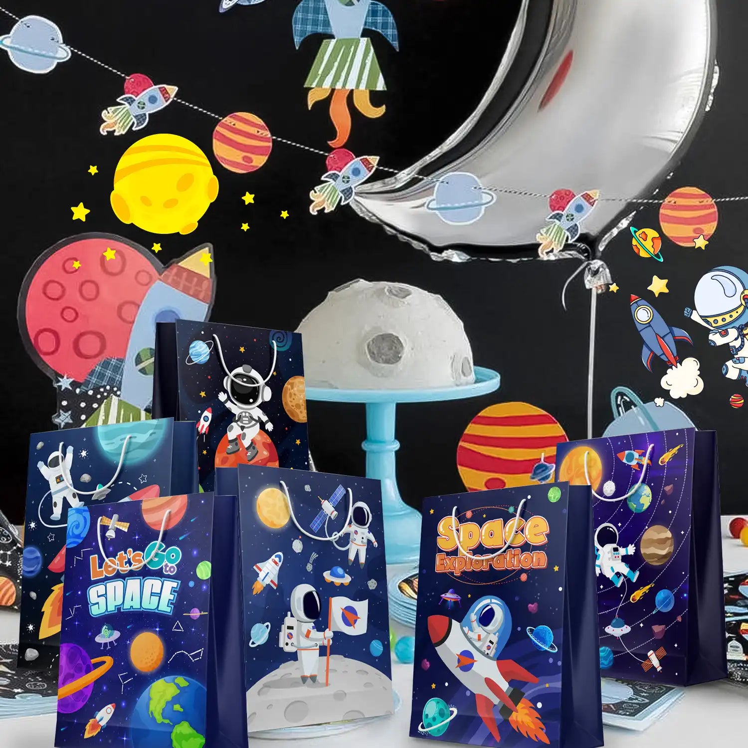 Space Goodie Bags, 24 Pcs Space Party Favor Bags Set - Space Party Bags, Outer Space Treat Bags & Space Gift Bags for Space Birthday Party Decorations/Space Themed Party Decorations