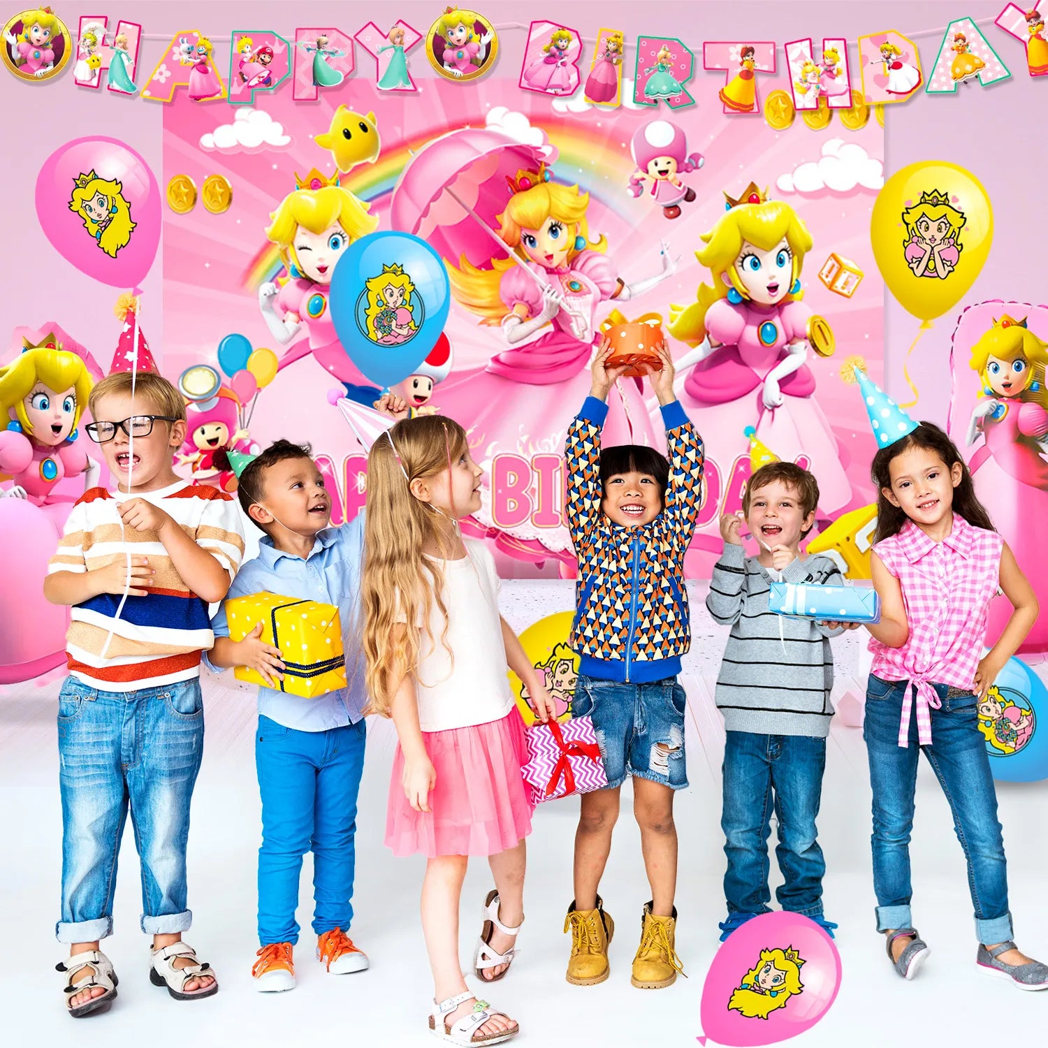 Princess Peach Birthday Party Supplies, 84pcs Princess Peach Party Decorations & Tableware Set - Princess Peach Party Plates and Napkins Cups Balloon Cake Topper etc Princess Peach Themed Supplies