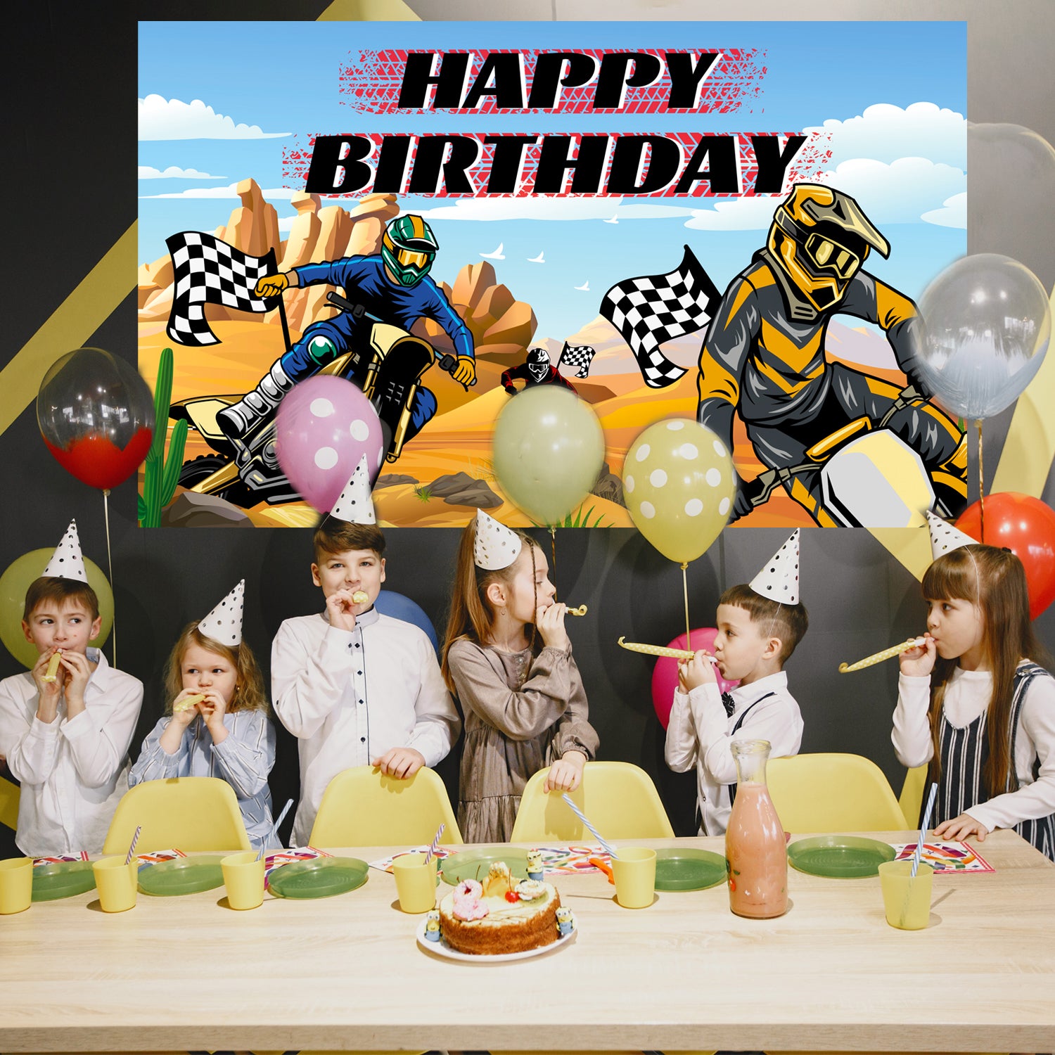 Motorcycle Happy Birthday Backdrop, 71''x43'' Dirt Bike Photography Background/Motocross Birthday Backdrop/Happy Birthday Motorcycle Backdrop for Dirt Bike Birthday Party Decorations
