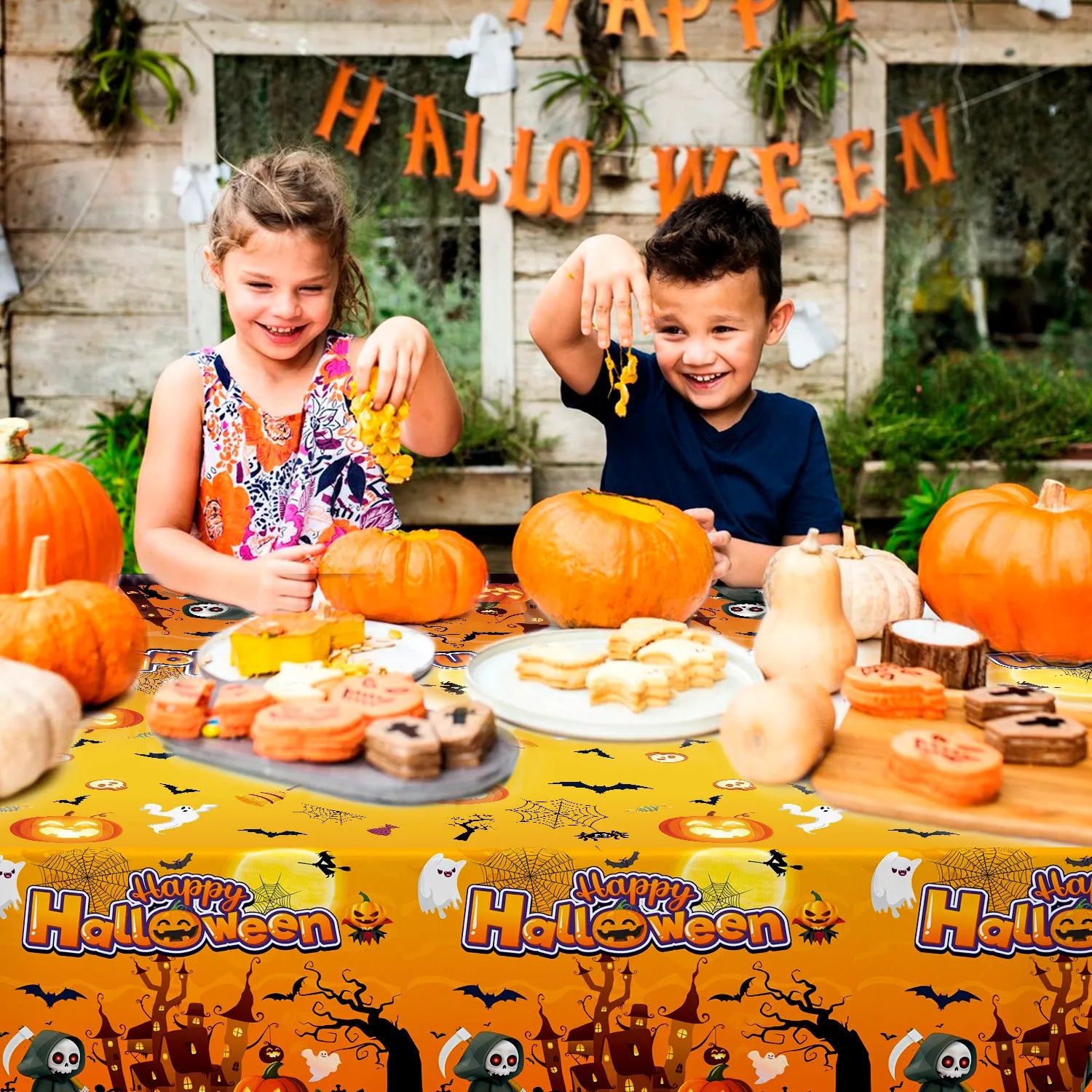 Halloween Tablecloth, 2 Pcs Halloween Decorations Tablecloth Kit - Halloween Table Cover, Halloween Party Tablecloth, for Halloween Party Decorations & Halloween Table Decorations