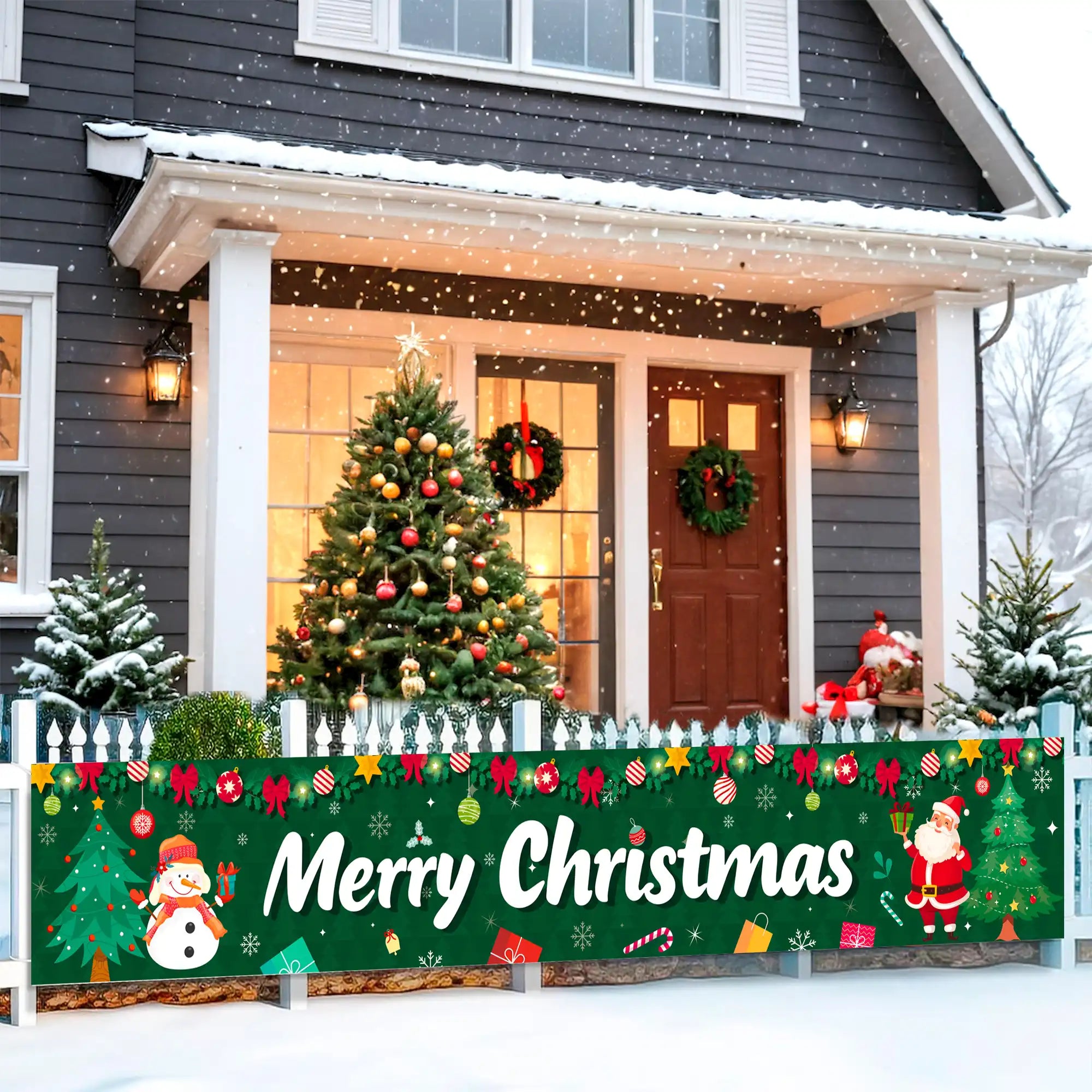 Merry Christmas Yard Banner,118x19.6'' Christmas Fence Banner Set-Large Merry Christmas Banner,Christmas Party Yard Banner&Christmas Banners for Outside for Yard/Garden/Porch Christmas Decorations