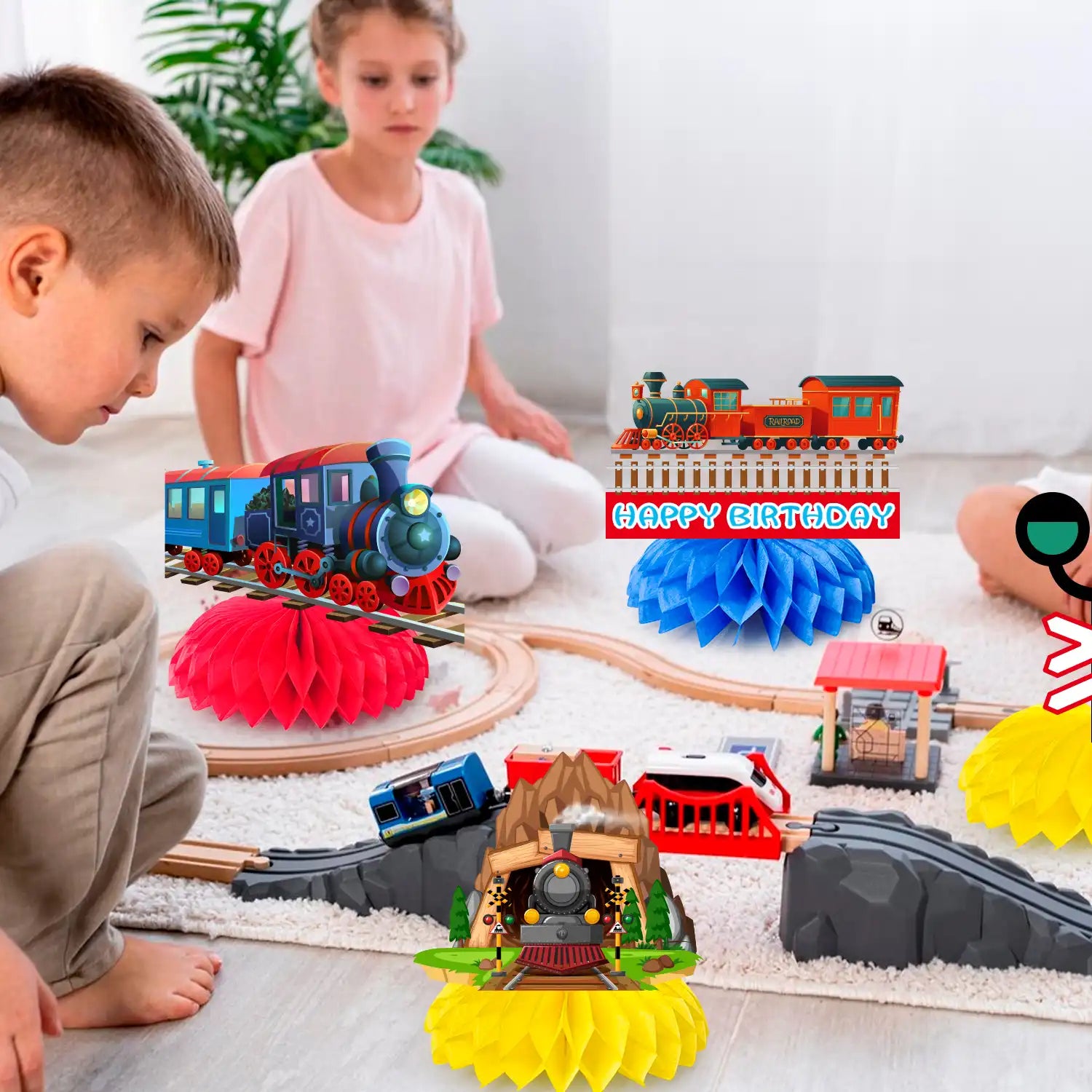 Train Honeycomb Centerpiece, 9 Guests Train Party Decorations Honeycomb Centerpieces Kit- Train Party Honeycomb Centerpiece&Train Birthday Honeycomb Centerpieces for Chugga Chugga Two Two Party Decorations