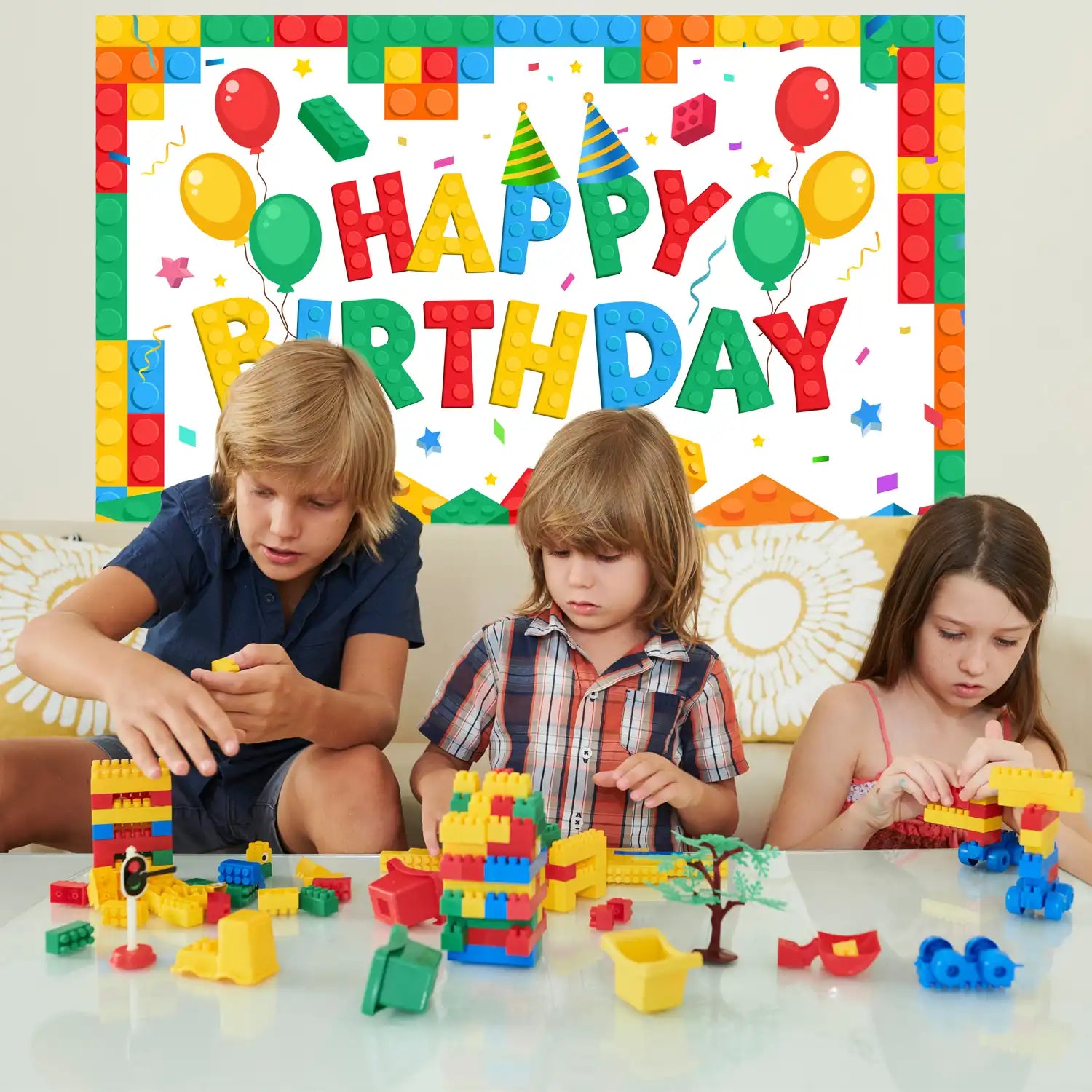 Building Block Backdrop,71'' x 43'' Building Block Birthday Backdrop Banner Building Block Photo Backdrop Building Blocks Party Backdrop, Building Block Theme Backdrop for Building Block Party Favors