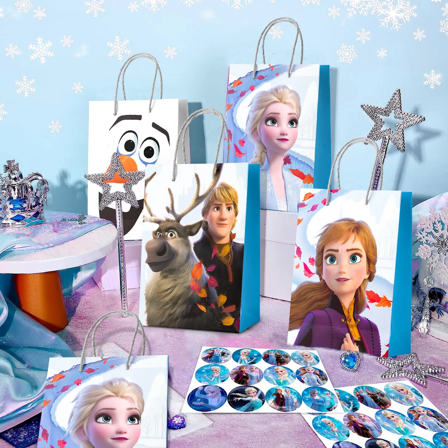 Frozen Birthday Party Supplies, 24pcs Frozen Party Favor Bags and 24pcs Frozen Stickers for Kids Frozen Goodie Bags, Frozen Gift Bag, Frozen Birthday Party Favors Boxes