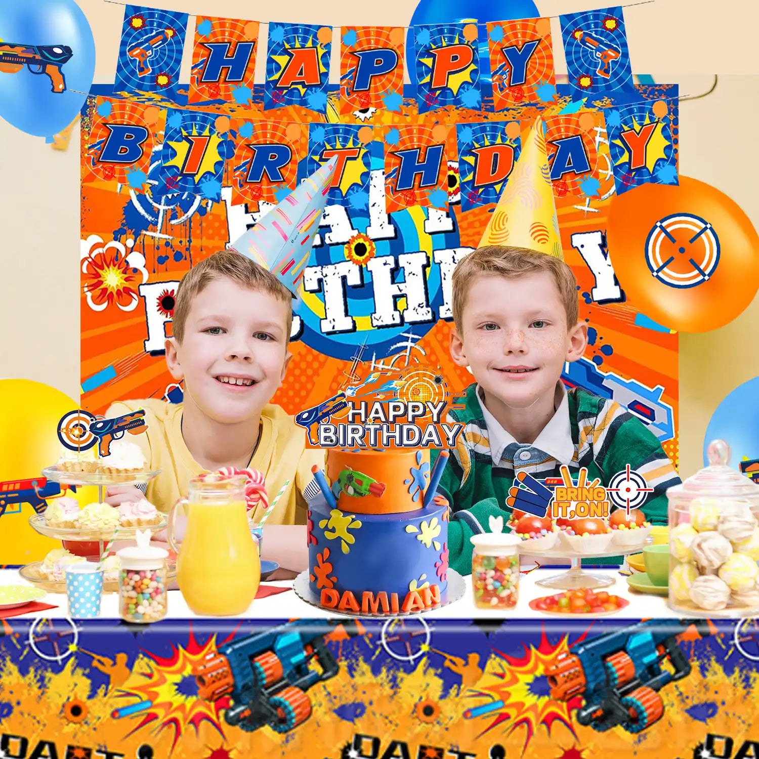 Dart War Party Decorations Supplies, 28pcs Dart Battle Birthday Party Decorations Set Including Dart War Balloons Cupcake Topper Banner etc Dart War Birthday Decorations/Dart Gun Party Decorations