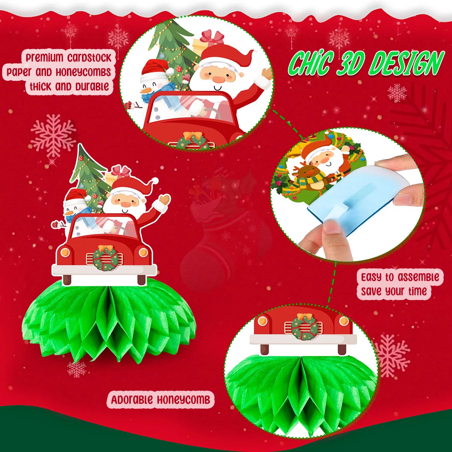 Merry Christmas Honeycomb Centerpieces,9Pcs Christmas Party Honeycomb Centerpieces,Christmas Honeycomb Table Centerpieces&Honeycomb Christmas Decorations for Christmas Table Decorations Indoor Outdor