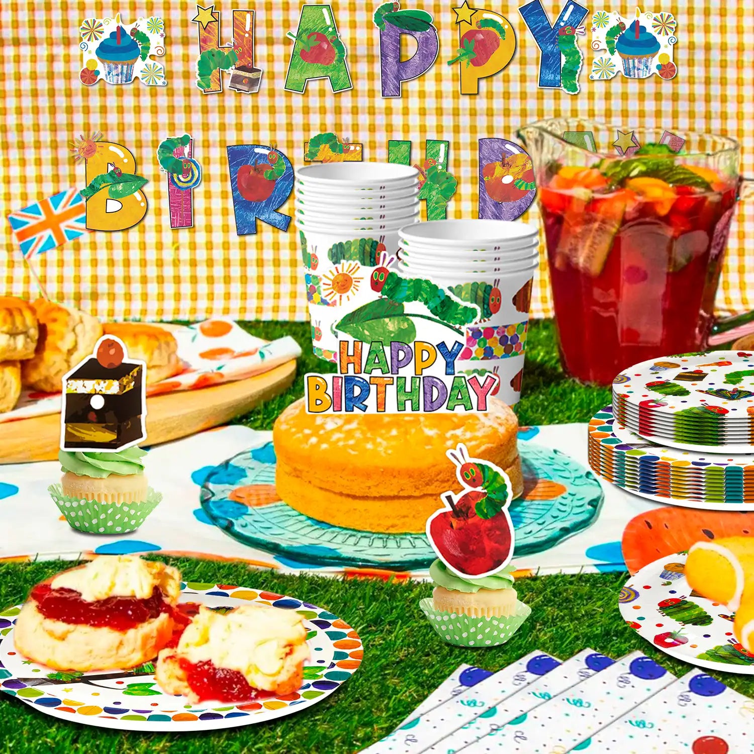 The Very Hungry Caterpillar Party Supplies,73pcs Hungry Caterpillar Birthday Decorations & Tableware Set- Hungry Caterpillar Party Plates Tablecloth Banner Balloon etc Hungry Caterpillar Decorations