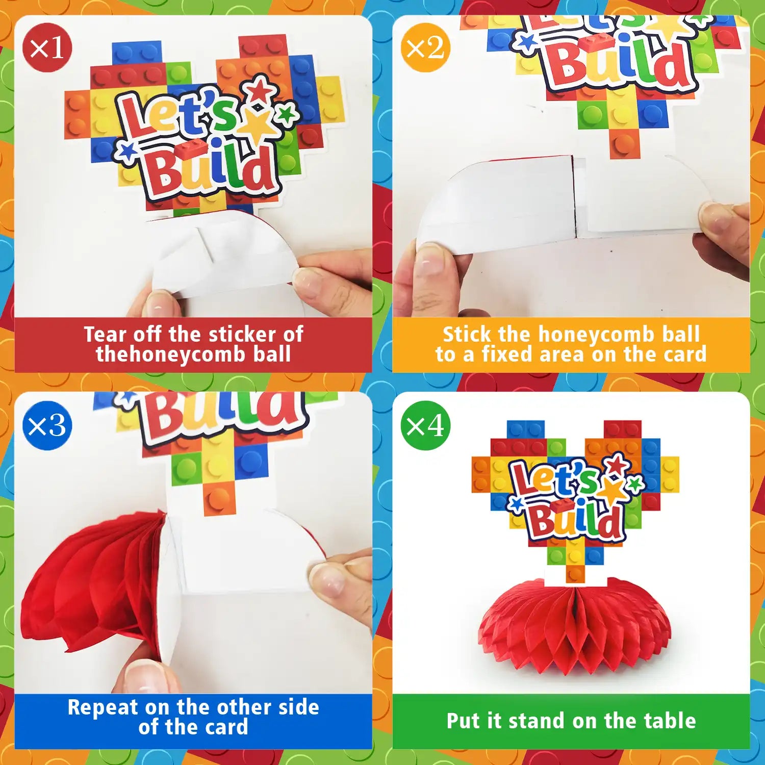 Building Block Honeycomb Centerpieces, 9 Pcs Building Block Themed Honeycomb Centerpieces Building Block Honeycomb Table Decorations Building Block Party Honeycomb for Building Block Birthday Party