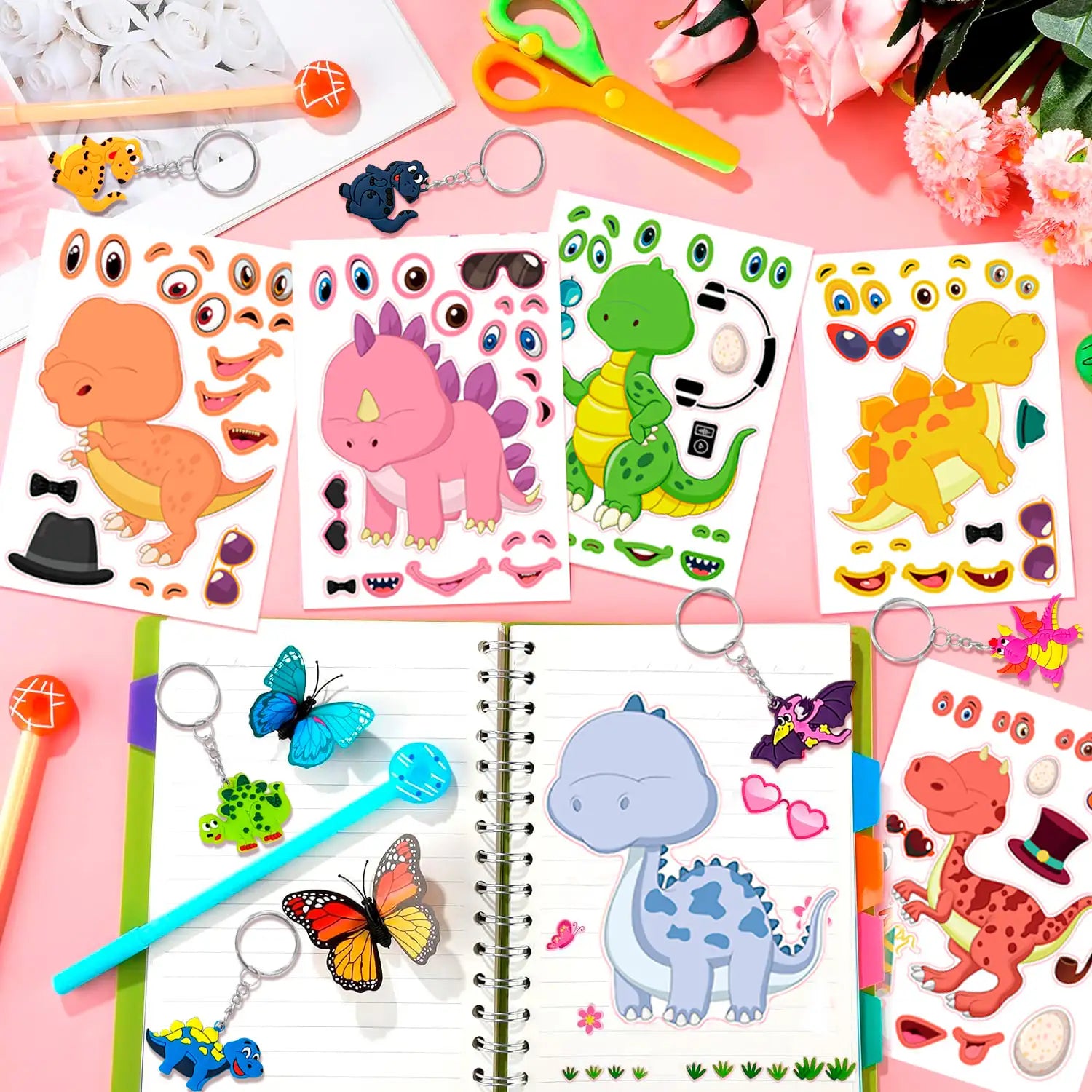 Dinosaur Party Favors for Kids, 12 Guests All-in-One Dinosaur Birthday Party Favors Set - Dino Party Favor Bags Keychains Stampers Stickers Toys Clap Bracelets etc Dinosaur Birthday Party Supplies