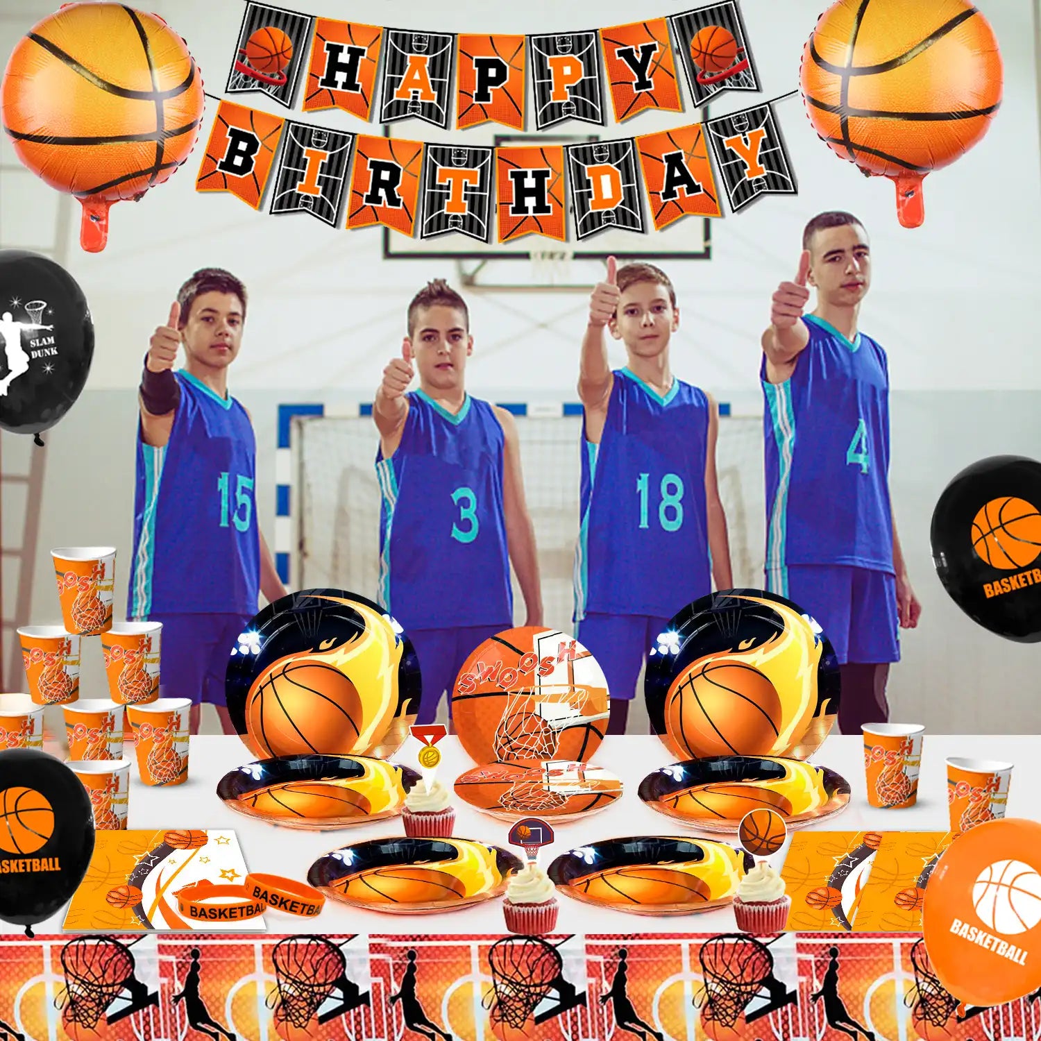 Basketball Birthday Decorations, 98pcs Basketball Party Decorations&Tableware Set-Basketball Plates Napkins Table Cloth Balloon Wristband Keychain etc Basketball Birthday Party Supplies for Boys Kids