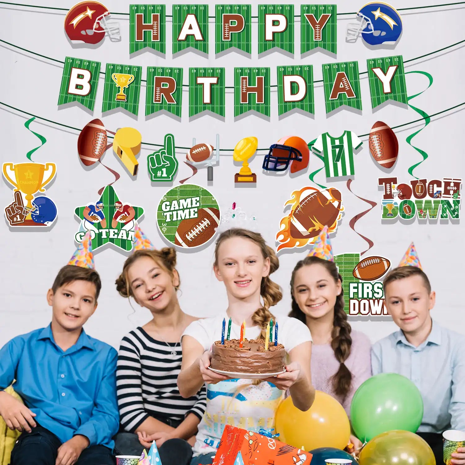 Football Cake Toppers, 12 Pcs Football Cupcake Toppers/Rugby Ball Cupcake Decoration & 1 Pcs Football Birthday Cake Topper/Football Cake Decorations for Football Birthday Party Decorations
