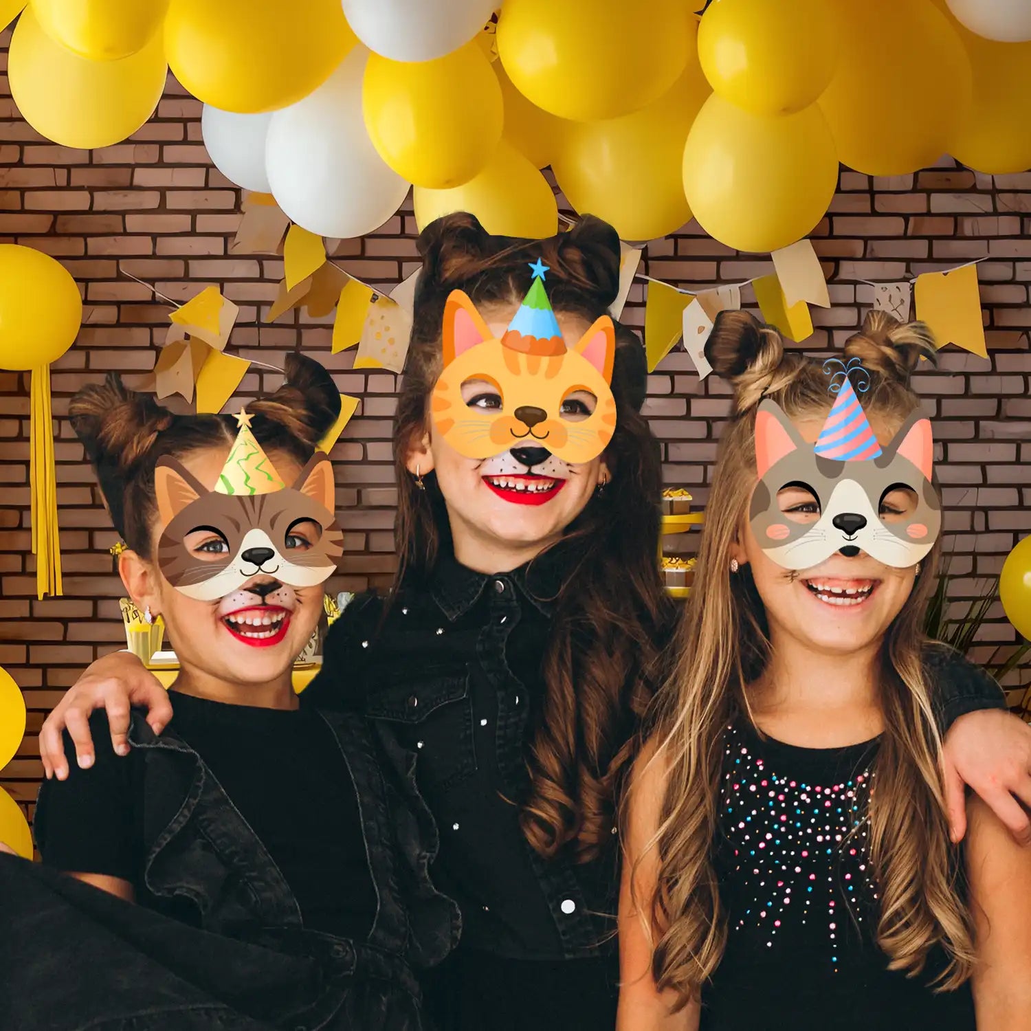 Cat Birthday Masks, 24 Pcs Kitten Birthday Party Masks Set - Cat Party Favor Masks, Cat Party Masks & Cat Masks for Kids Party, for Cat Birthday Decorations & Cat Birthday Photo Booth Props