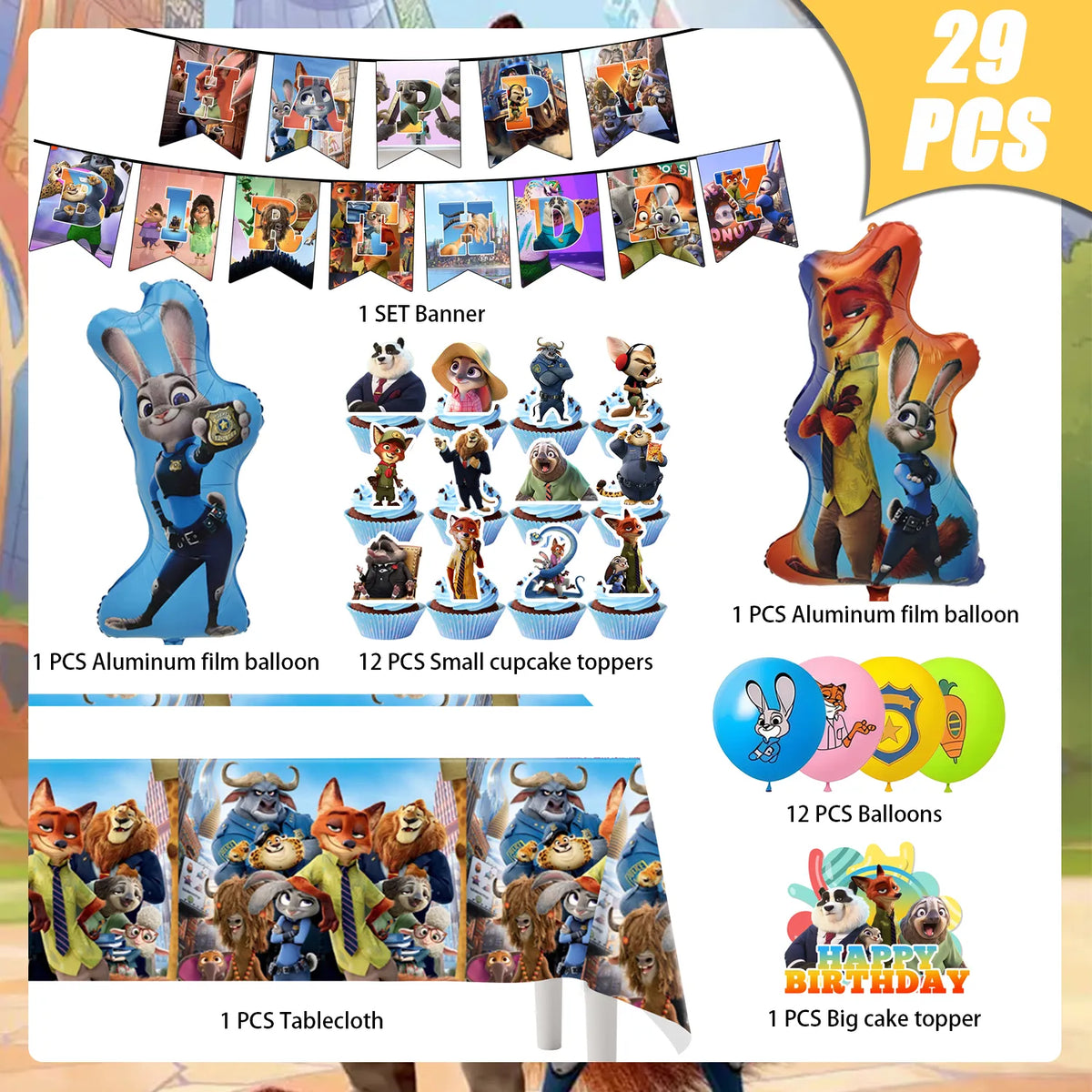 Zootopia Birthday Party Supplies, 29Pcs Zootopia Party Decorations Set ...