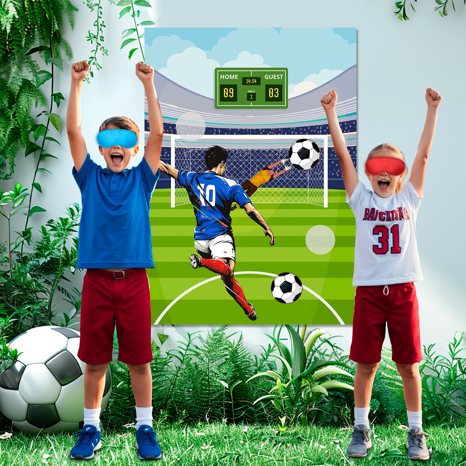 Pin The Soccer on The Goal Kids Party Games, 7 Pcs Soccer Birthday Party Games Supplies - Soccer Party Games Poster, Soccer Game Stickers & Soccer Decorations Blindfold etc Soccer Party Decorations