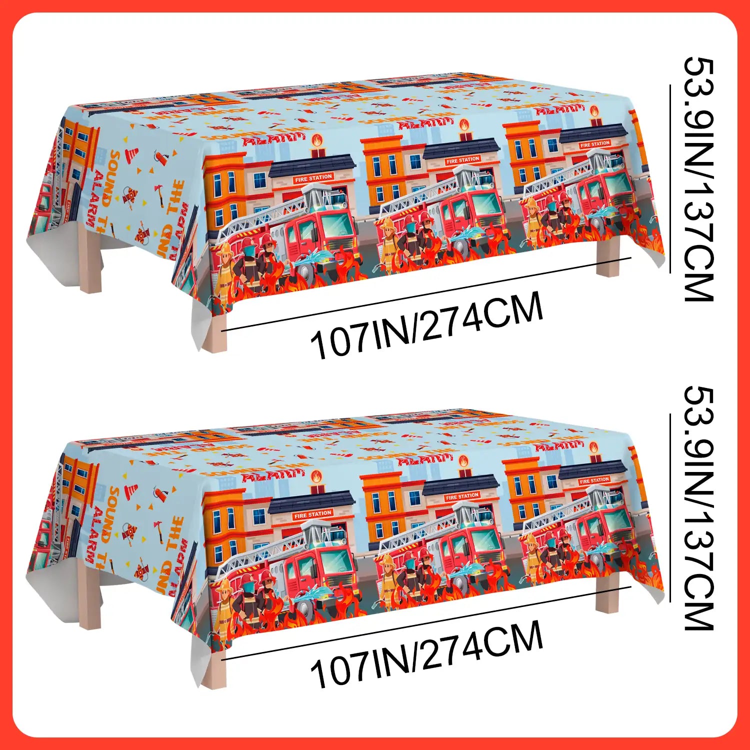 Fire Truck Tablecloth, 3 Pcs Firefighter Party Tablecloth Set - Fire Truck Birthday Tablecloth, Firefighter Party Table Cover & Fire Truck Birthday Party Tablecloth for Fire Truck Birthday Decorations