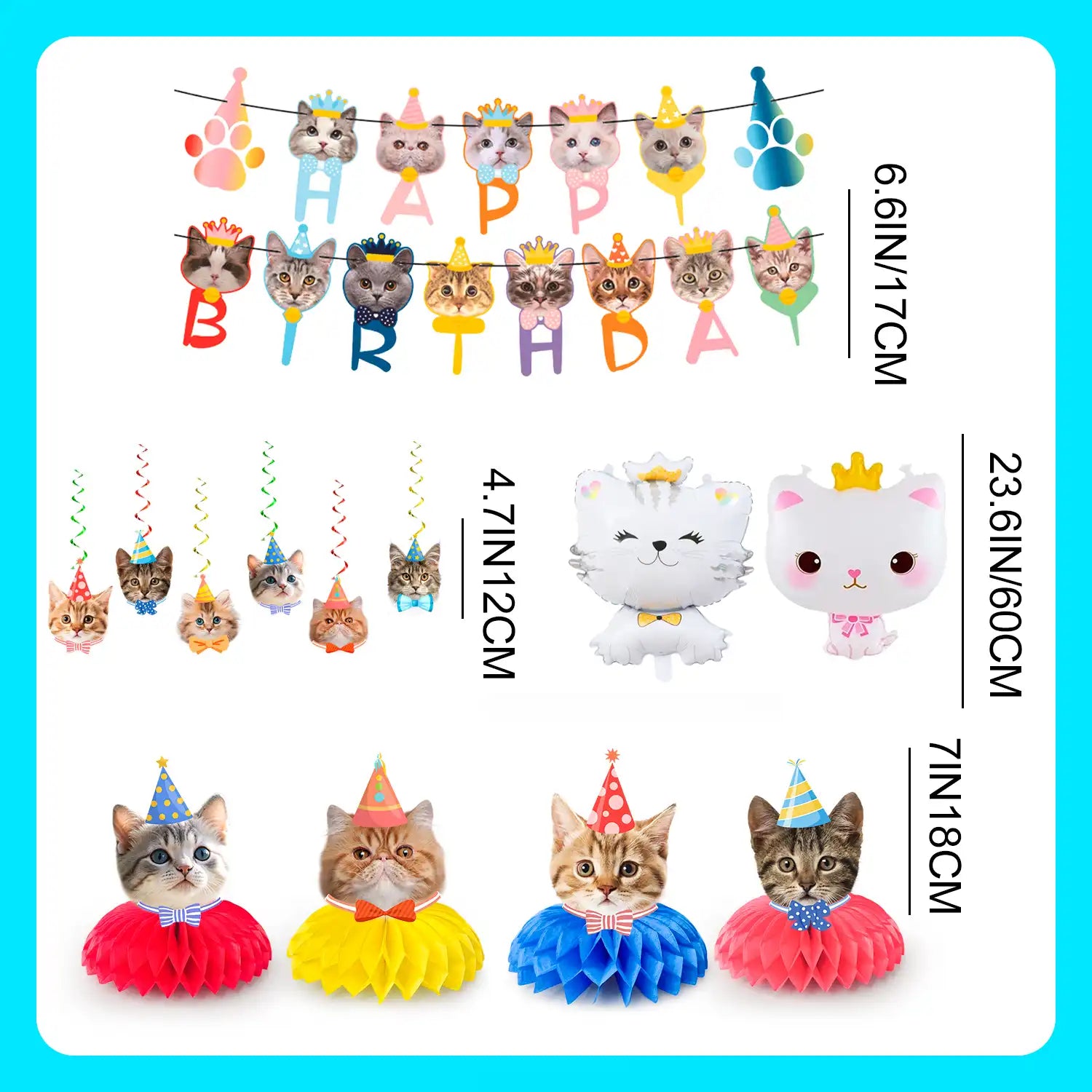 Cat Birthday Party Decorations, 27 Pcs Cat Birthday Decorations Set - Cat Themed Birthday Banner Balloon & Cat Swirl Decorations etc Cat Party Decorations for Cat Themed Birthday Party Supplies