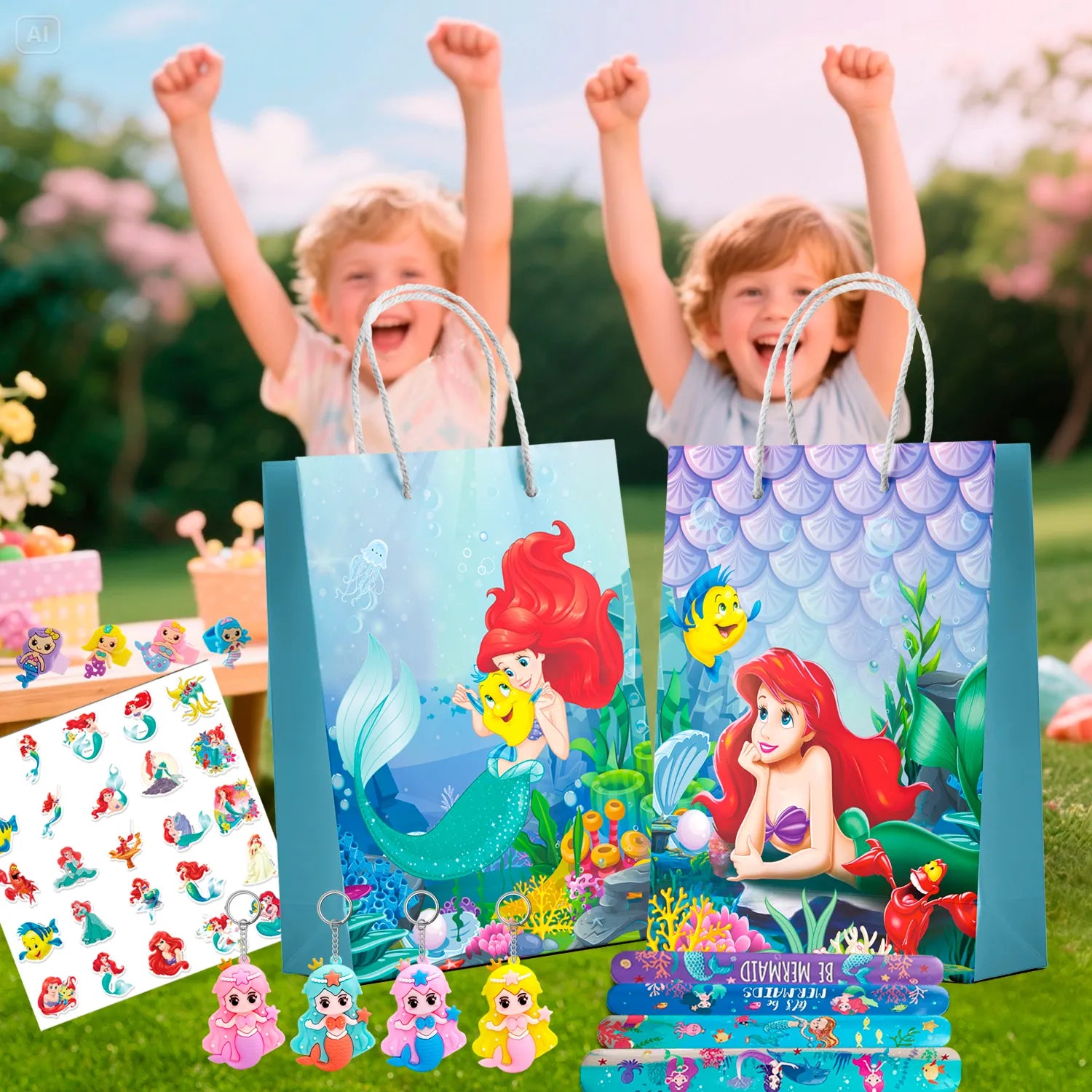 Mermaid Kids Party Favors, 110 Pieces Mermaid Birthday Party Favor Set - Mermaid Gift Bags Keychain Stickers Gift Bags and Other Mermaid Themed Party Supplies for Mermaid Birthday Decorations