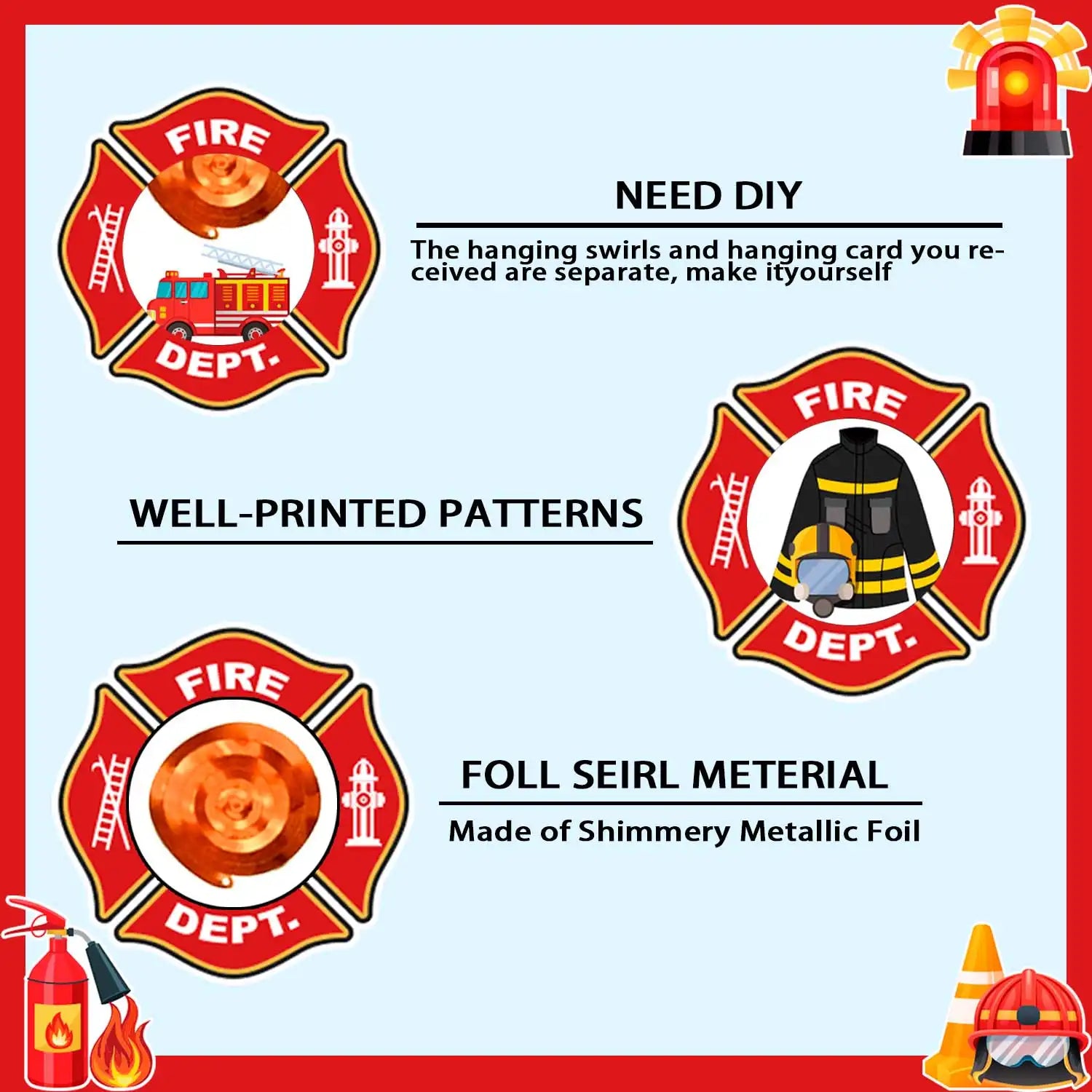 Fire Truck Birthday Decorations Set - Firetruck Birthday Decorations Banner & Fire Truck Party Hanging Swirls, Fire Resuce Theme Hanging Swirls for Firefighter Birthday Party Decorations Supplies