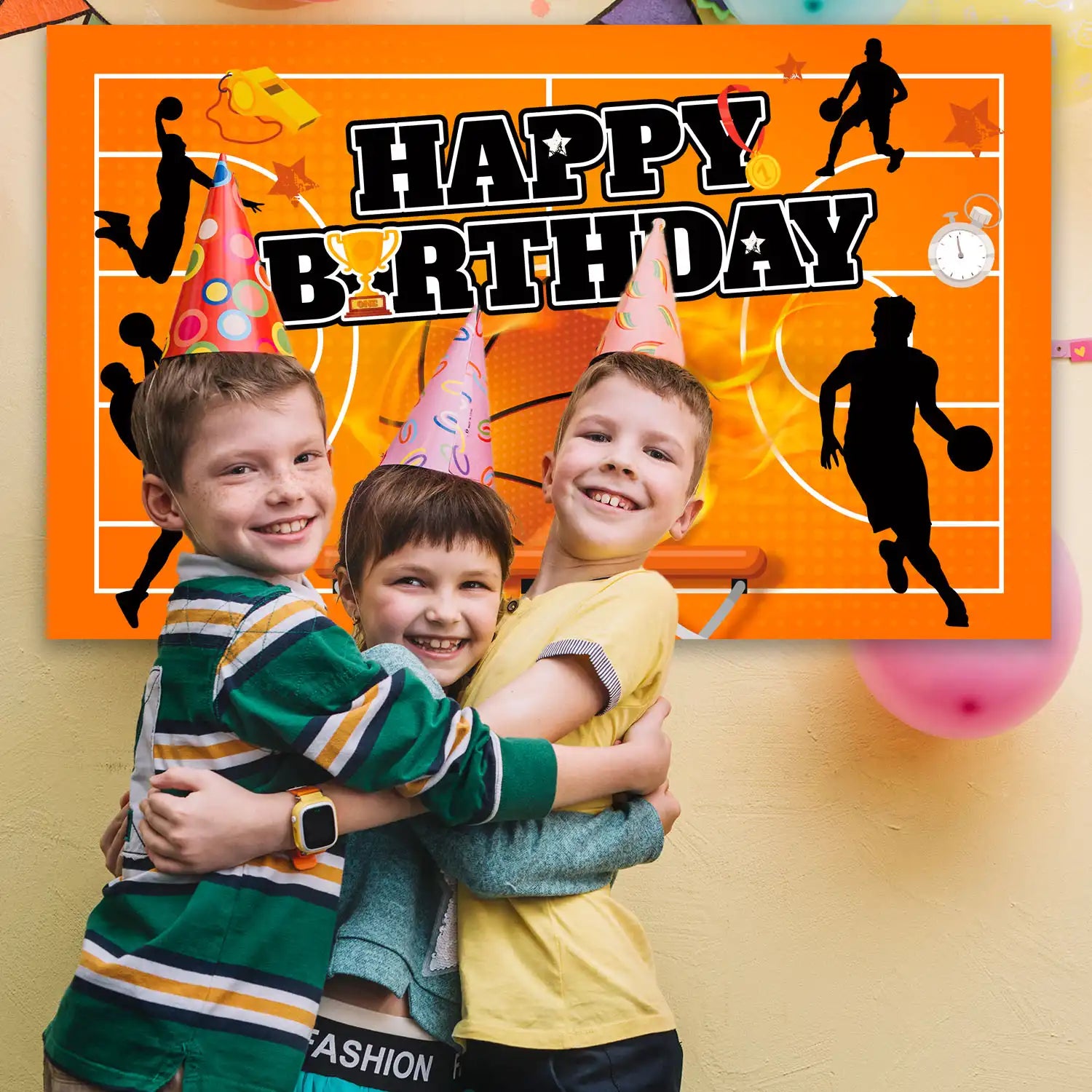 Basketball Backdrop, 71''x43'' Basketball Happy Birthday Backdrop, Basketball Birthday Backdrop & Basketball Party Backdrop, for Basketball Party Decorations & Basketball Birthday Decorations