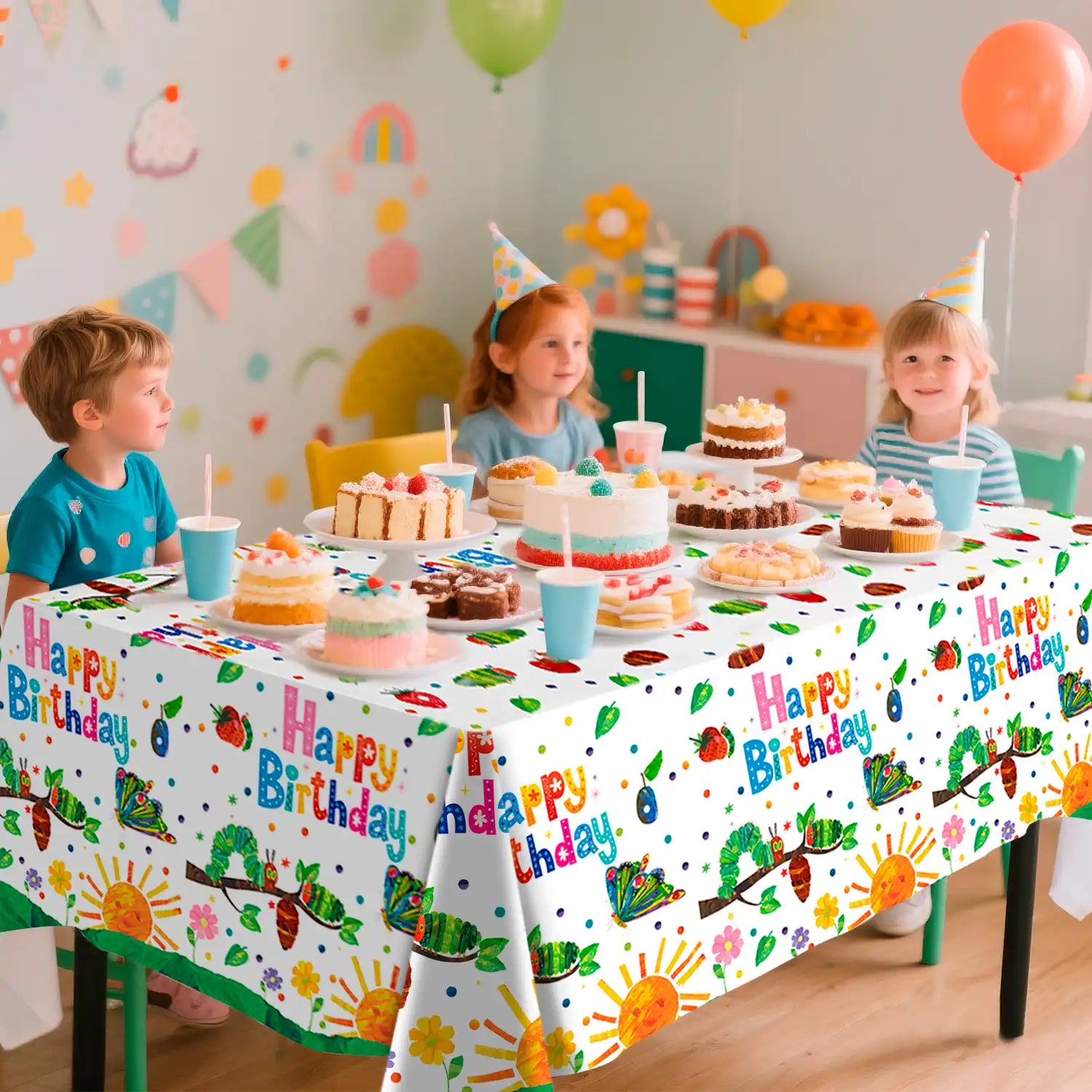 Hungry Caterpillar Birthday Decorations, 3pcs Caterpillar Theme Party Tablecloth/Caterpillar Party Tablecloth for The Very Hungry Caterpillar Birthday Party Decorations