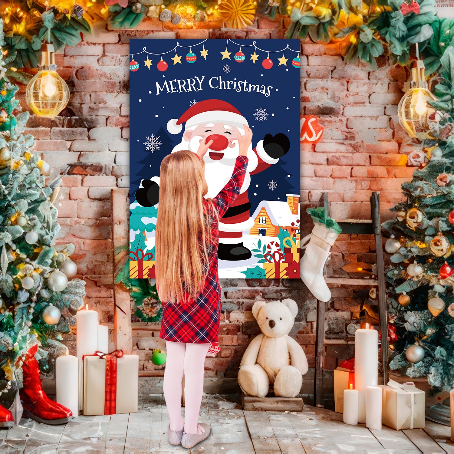 Pin The Christmas Game,5 Pcs Christmas Pin Party Game Supplies-Christmas Pin The Poster,Christmas Party Blindfold&Red Nose Christmas Stickers etc Christmas Pin The Nose Game for Christmas Decorations